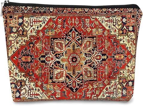 Antique Persian Tribal Texture Makeup Bag,Vintage Ethnic Pattern Cosmetic Bag Best Gift Idea for Teen Girls Women,Birthday Christmas Gifts for Girls Women Daughter Sister