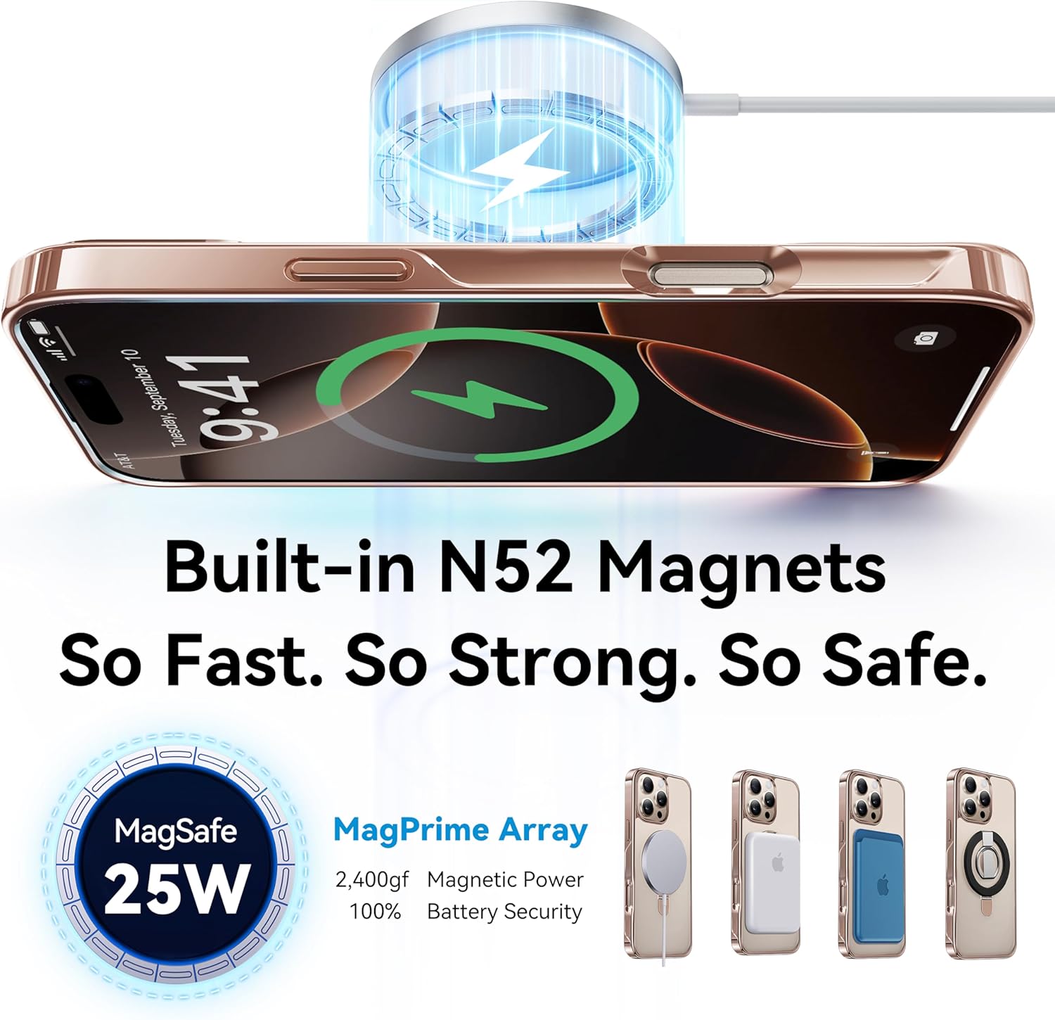 CASEKOO Gloss Gold for iPhone 16 Pro Case with Stand, [Compatible with MagSafe][16FT Military-Grade Protection] Shockproof 16 Pro Phone Cover 6.3 inch, Desert Titanium