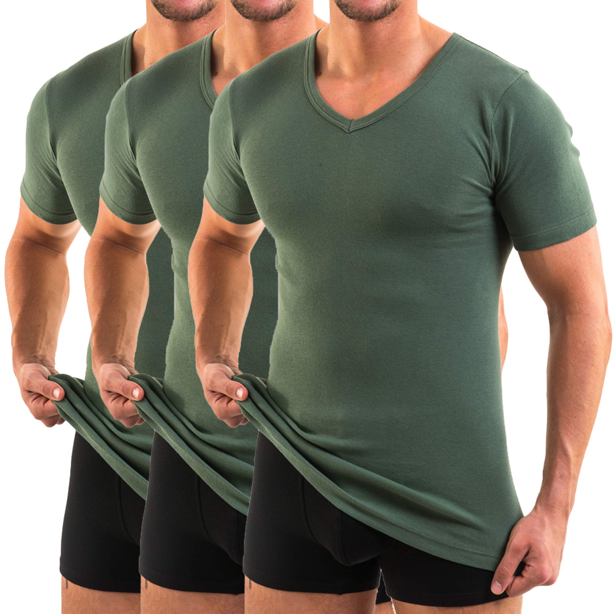 HERMO 4880 Lot de 3 Business Shirt Homme à Manche Courte avec col V, Maillot de Corps Demi-Manche en 100% Coton Biologique