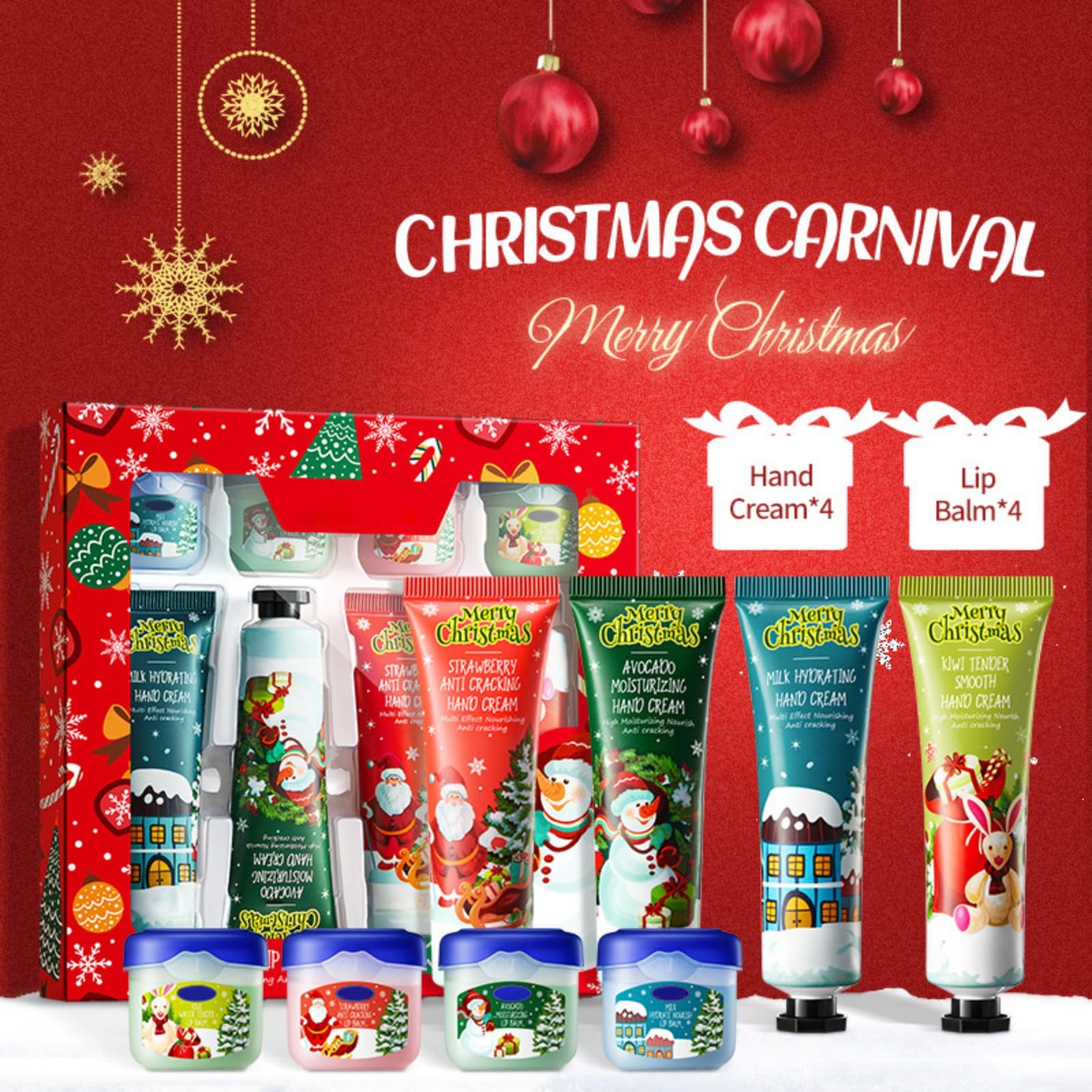 Christmas Hand Cream and Lip Balm Sets, Deep Moisturizing Lip Mask Hand Lotion Cream, Mini Hand Lotion for Women,Lip Balm for Nourishing, Christmas Stocking Stuffers, Xmas Gift for Women Mom Girls