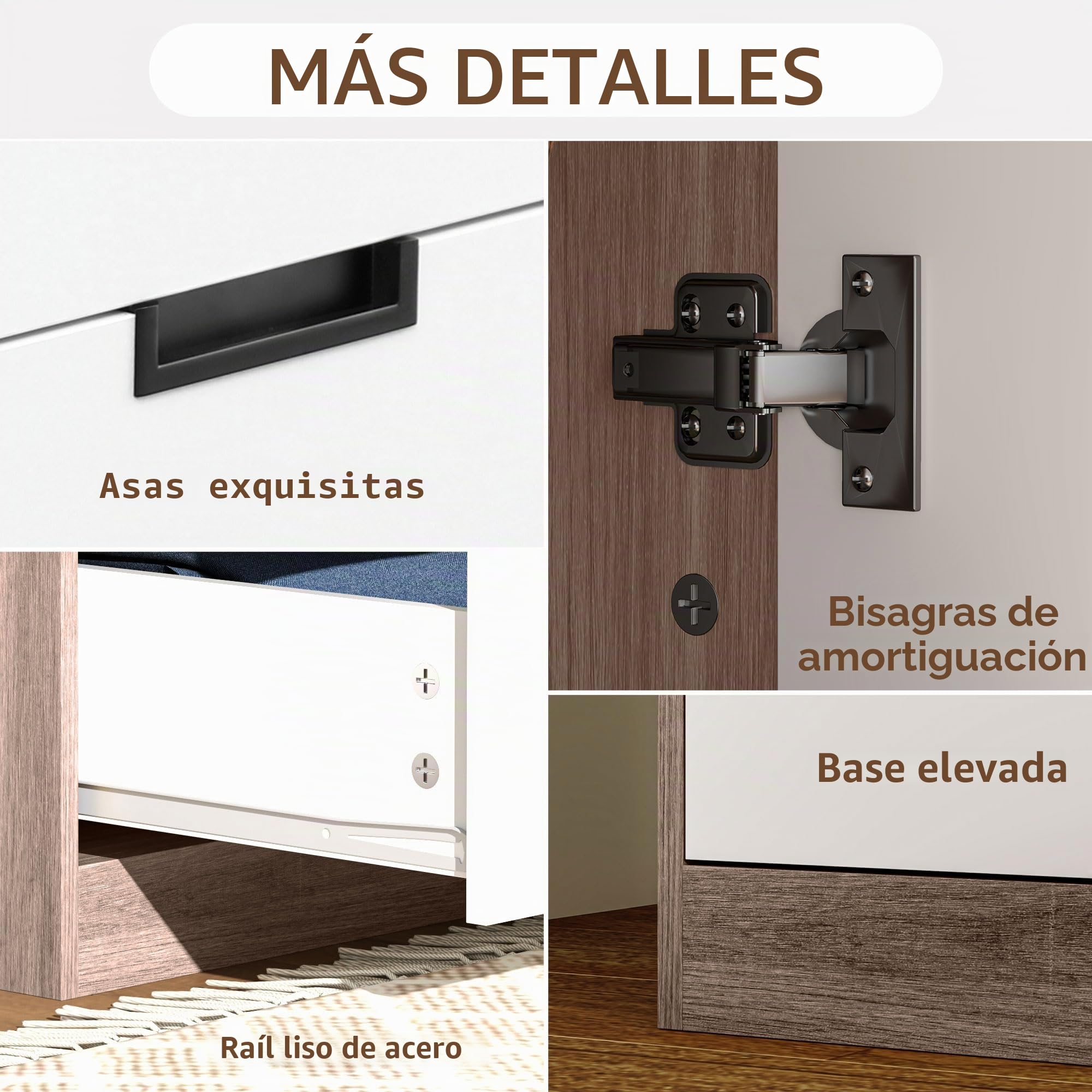 HOMCOM Armario Moderno para Dormitorio de Adulto con 3 cajones y Barra para Colgar, Dim. 80W x 50D x 180H cm, marrón