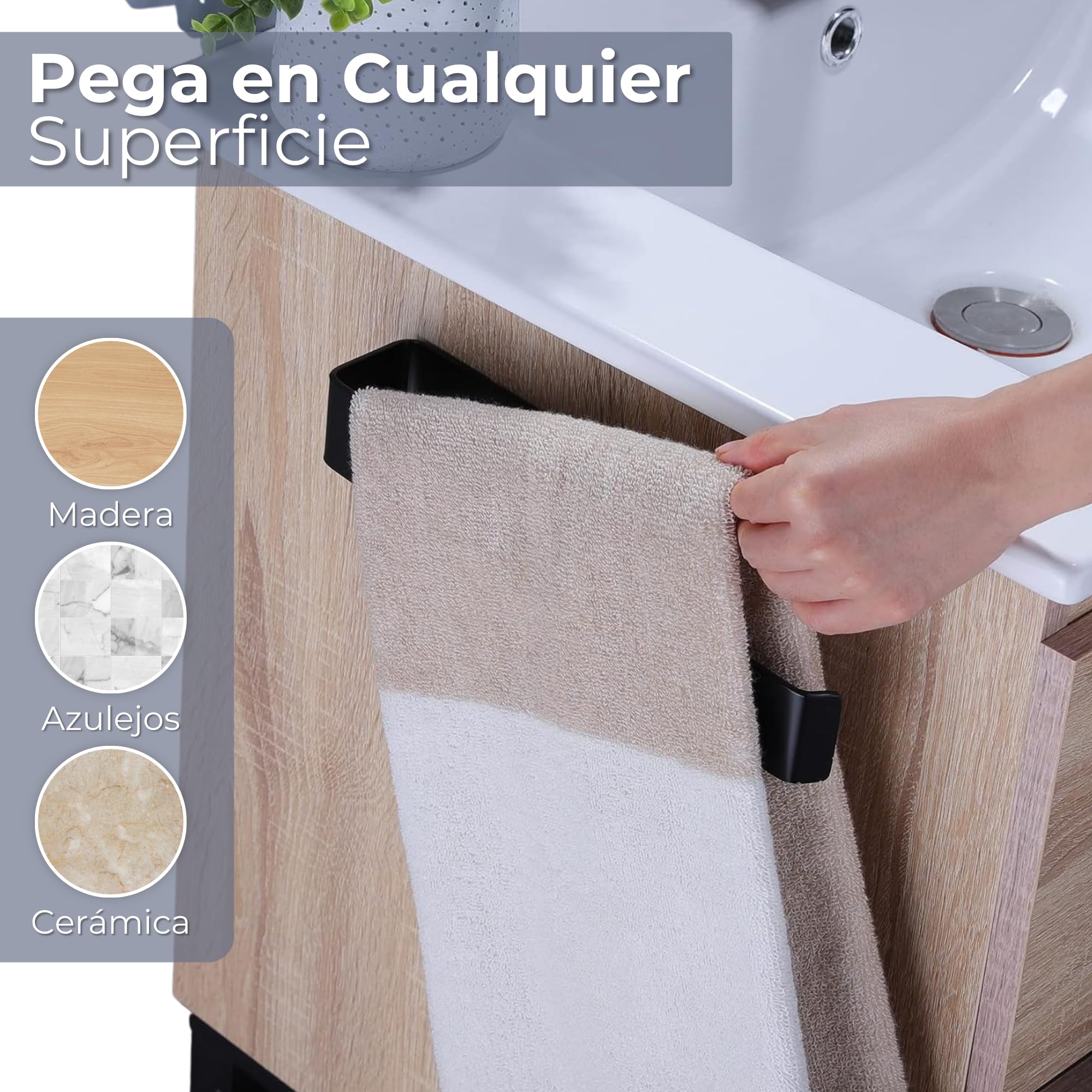 Toalleros De Baño Sin Taladro Adhesivo 26 cm, Acero Inoxidable 304 Cepillado, Accesorios Sin Taladro para Baño y Cocina, Fuerte Fijación