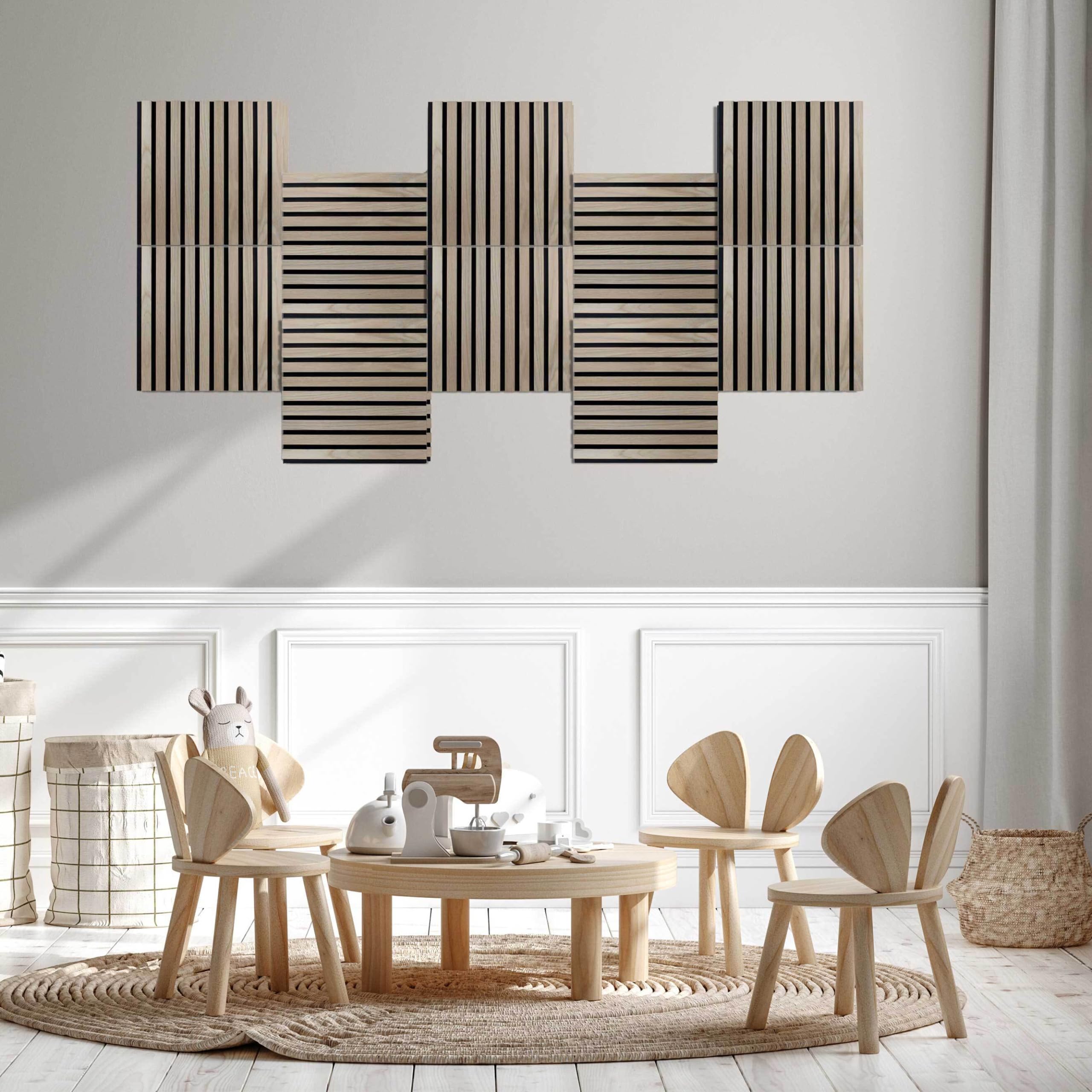 PROVISTON Zestaw 4 paneli ściennych 3D akustycznych 400 x 21 x 400 mm dąb naturalny fornirowane płyty MDF drewniane podłoże jako materiał nośny
