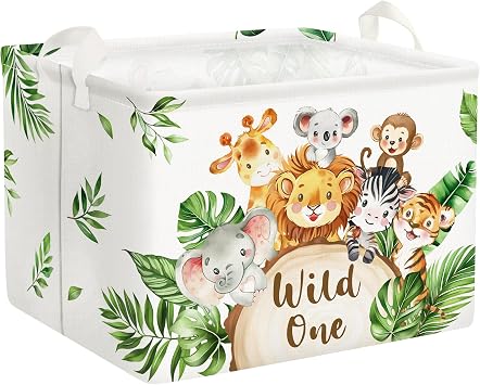 Clastyle World Map Animals Storage Bin - Alphabet Nursery Toy Basket Organizer For Kids Room