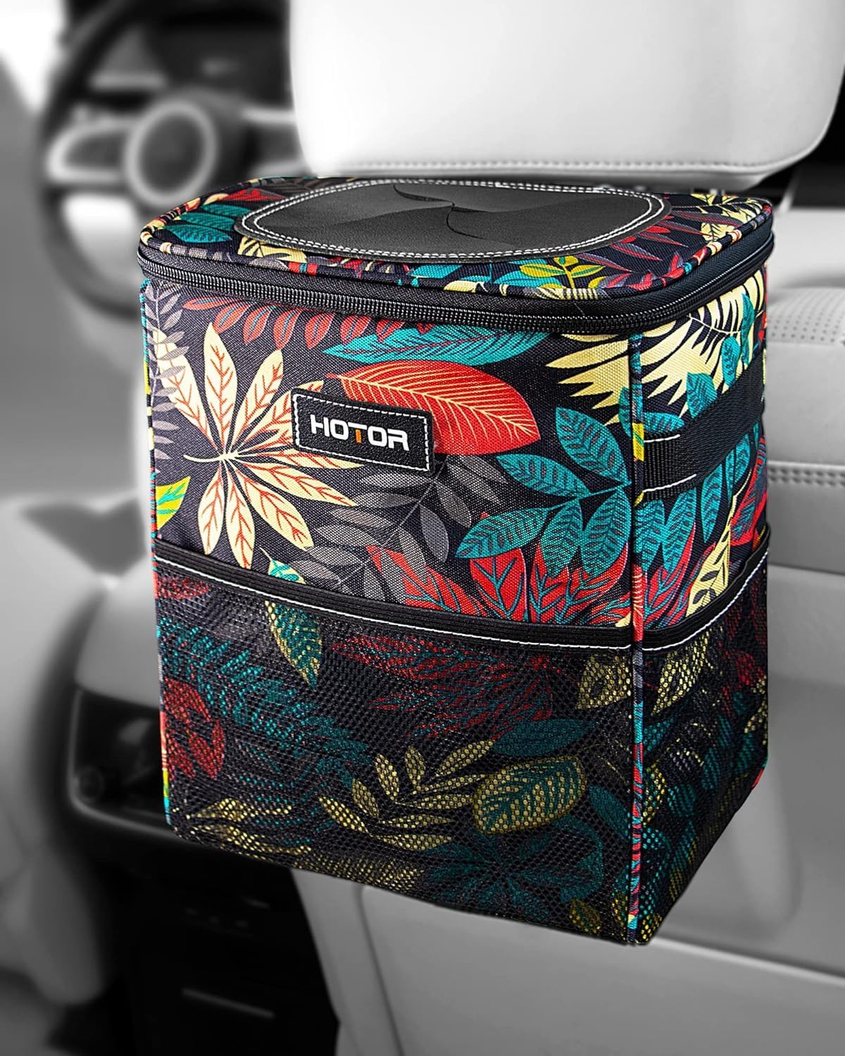HOTOR Car Trash Can with Lid and Storage Pockets 100