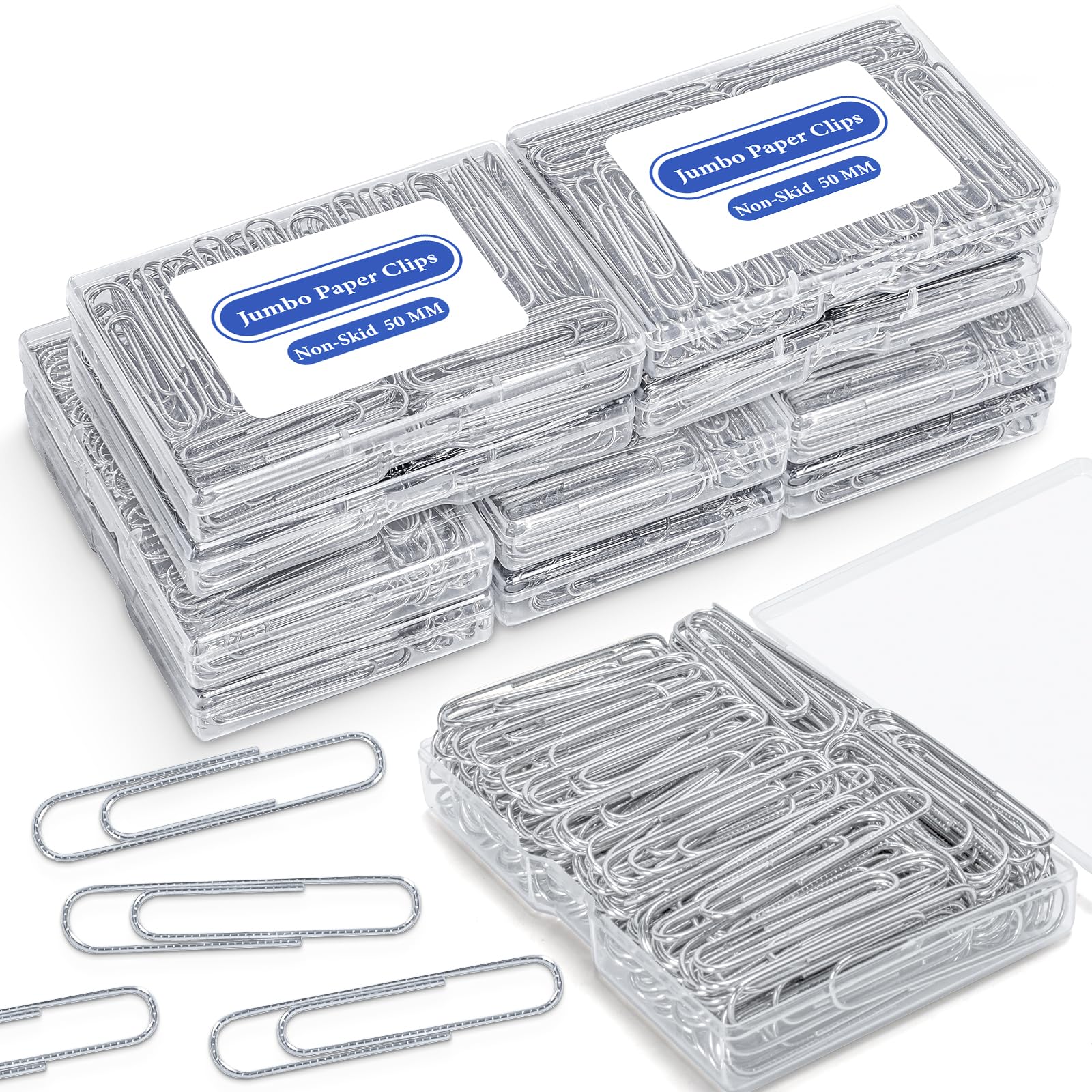 Jumbo Paper Clips Non-Skid, 1000 Large Paper Clips 10 Boxes of 100 Each, Jumbo Size for Home, Office, School Supplies, 2 Inch Silver Heavy Duty