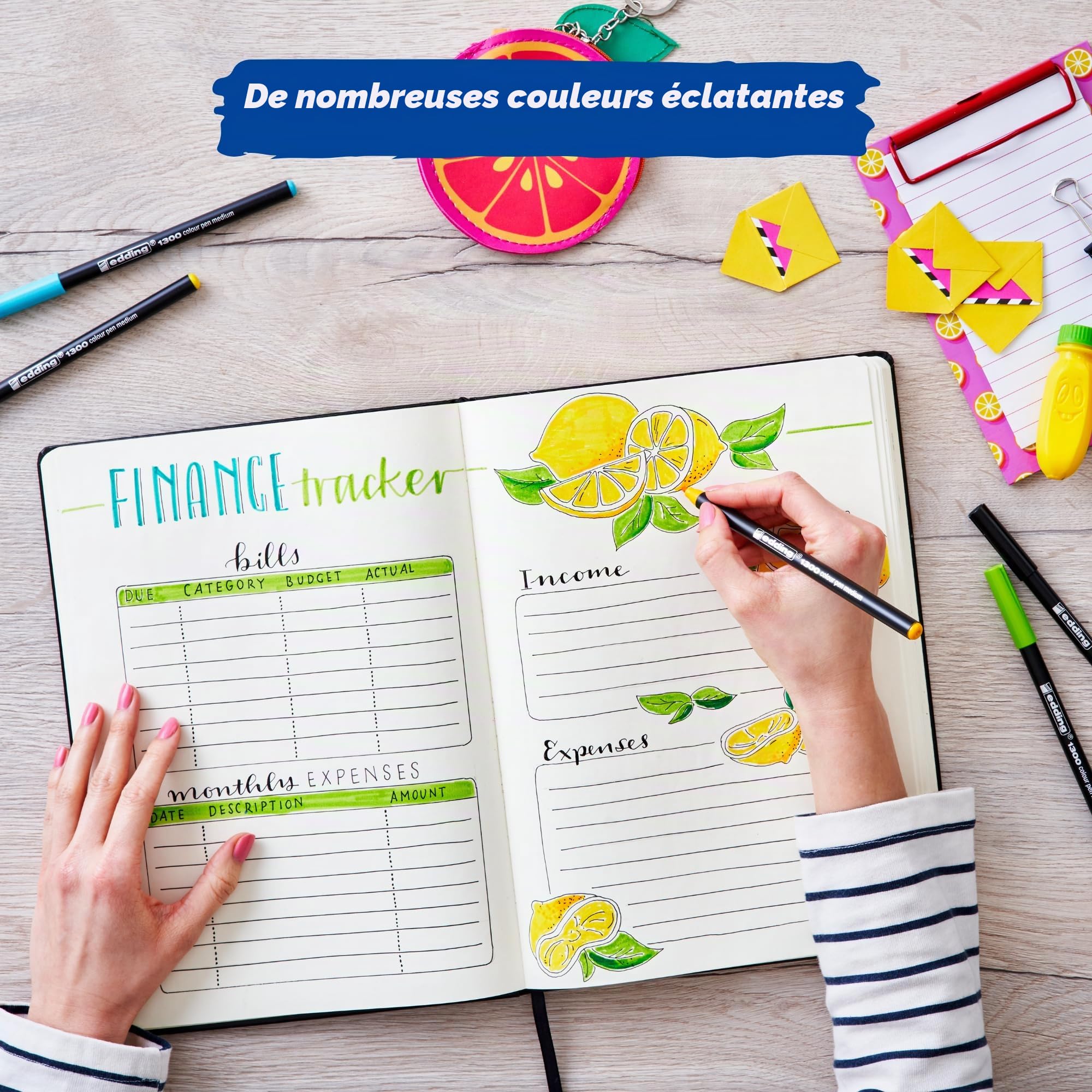 edding 1300 feutre de coloriage fin pointe moyenne - multicolore - 40 stylos - pointe ronde 2 mm - pour dessiner et écrire - pour l'école, les mandalas, le doodling, les bullet journals