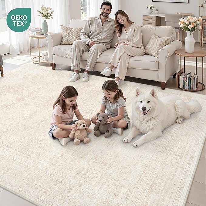 Alfombra 8x10 para sala de estar, vintage boho beige, lavable, antideslizante miniatura 7