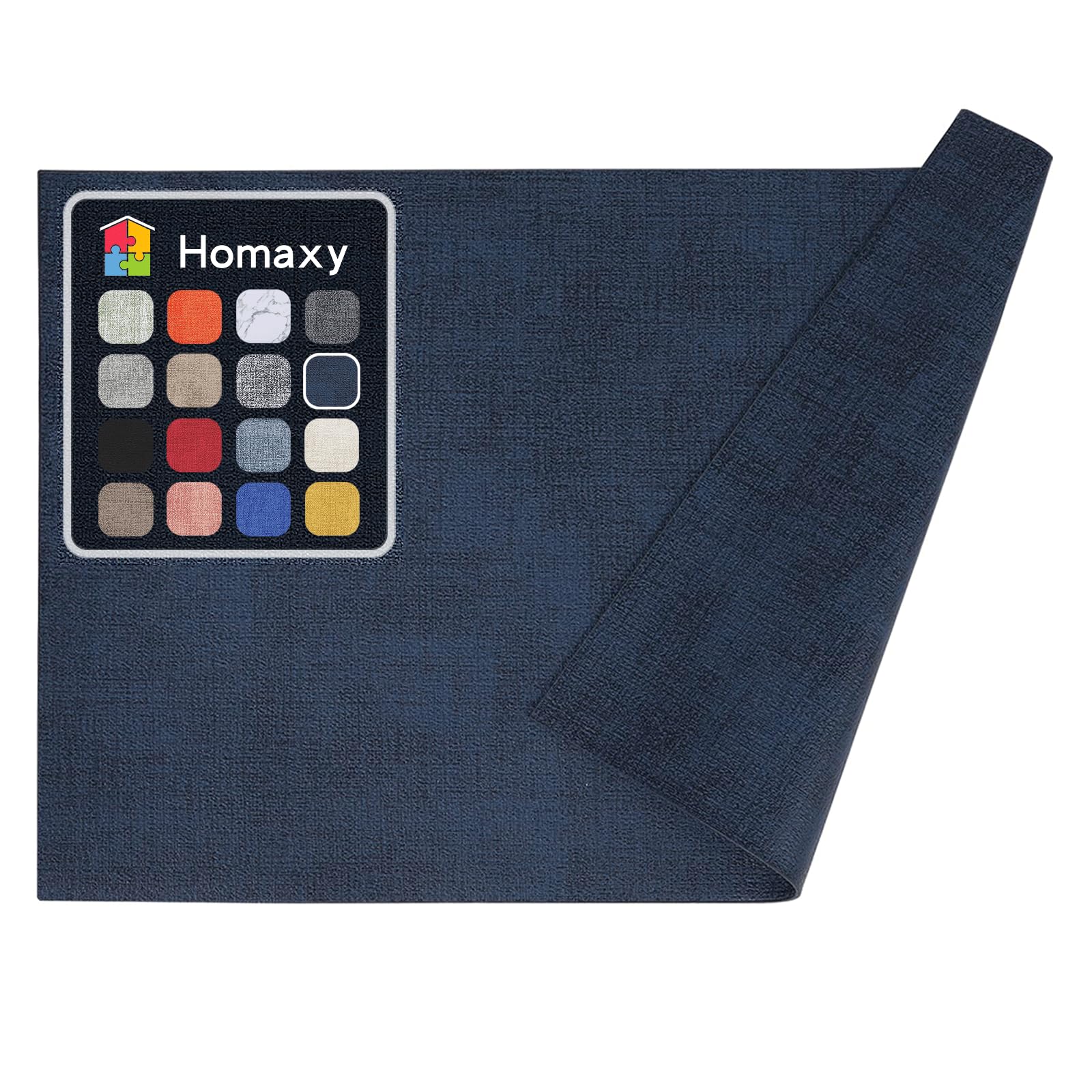 Homaxy Faux Leather Heat Resistant Placemats for Dining Table Set of 6, Waterproof Wipeable Washable PU Table Mats, Easy to Clean Anti-Slip Place Mats, 11.8" x 17", Navy Blue