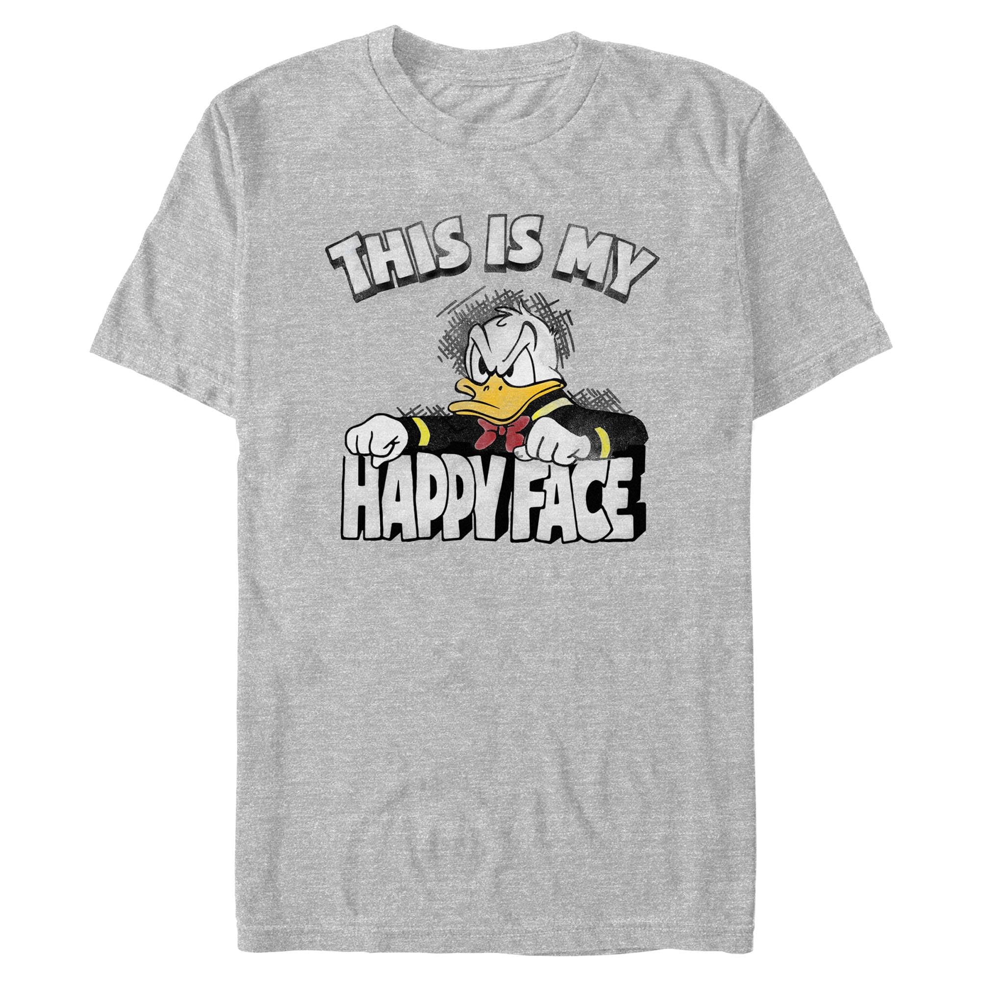 Disney Men's Donald Duck Happy Face T-Shirt, Heather Gray, Large