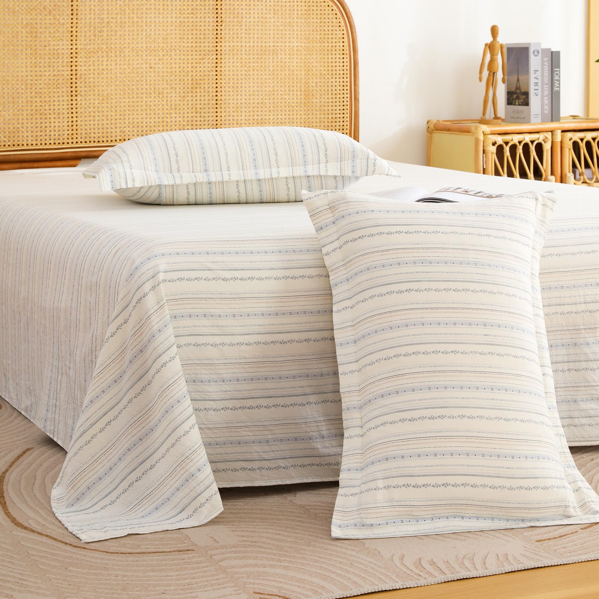 Story@Home King Size Bedsheet | Air Cotton Flatsheet King Size with Two Pillow Covers| 240 TC | Super Soft Bed Sheet for King Size Bed | Floral Design (270 x 250 cm, White & Light Blue)