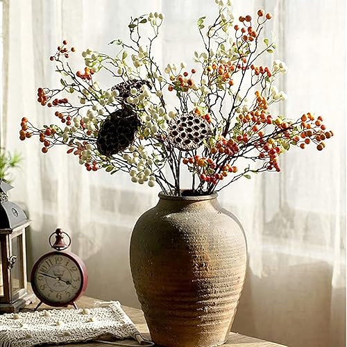 Miniatura 8 de RESOYE Paquete de 3 tallos artificiales de bayas rojas, ramo de flores artificiales de 27.5 pulgadas para centro de mesa, jarrón, hogar, boda,