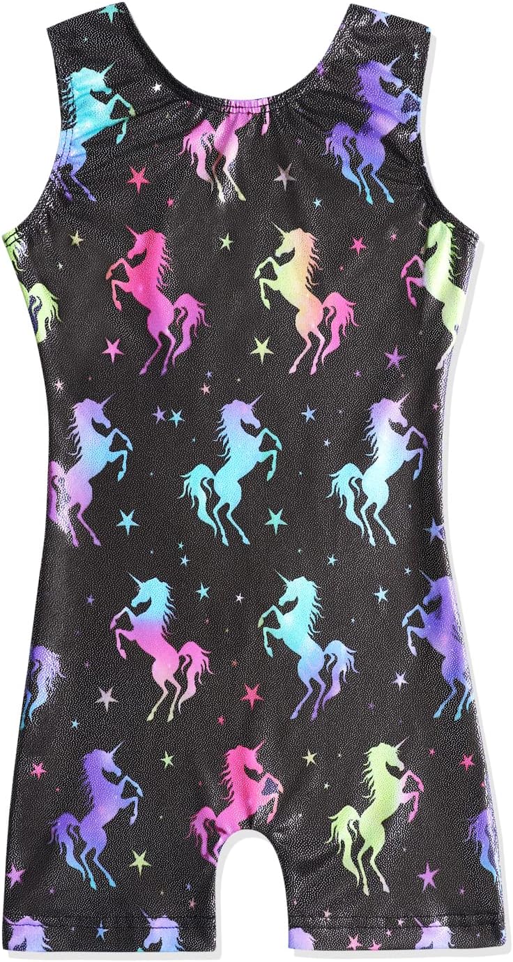 HOZIY Gymnastics Leotards with Shorts for Girls Toddlers Kids Biketard Tumbling Outfits Sparkle Unicorn Leopard Galaxy