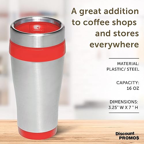 Miniatura 54 de Tazas de viaje de acero inoxidable con aislamiento personalizado, 16 onzas, juego de 100, paquete personalizado a granel, perfectas para café