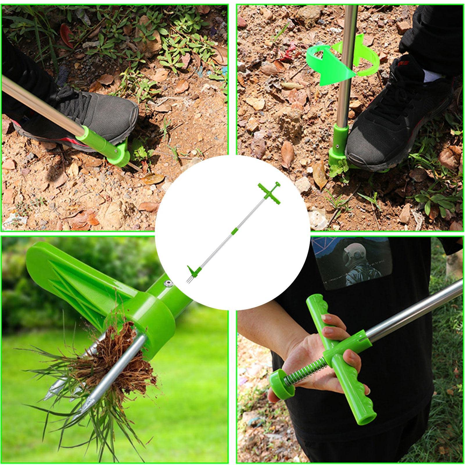 Diserbante per erbacce in piedi con pedale, strumento di rimozione delle radici regolabile con manico lungo per denti di leone, erbacce da giardino
