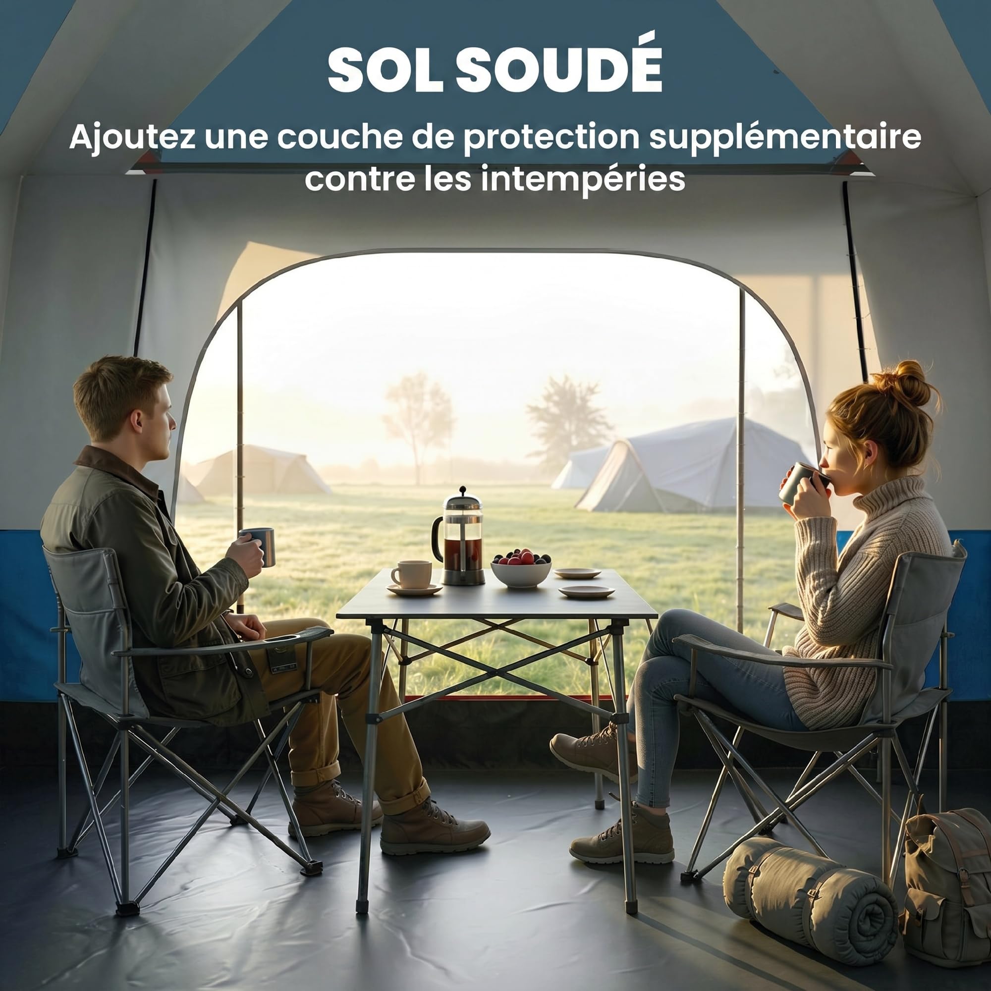 Outsunny Tente de camping familiale 4-5 personas, tente túnel imperméable, portes + fenêtres, ventilée, sac de transporte inclus, facile à monter, 4,3 x 3 x 1,95 m, bleu