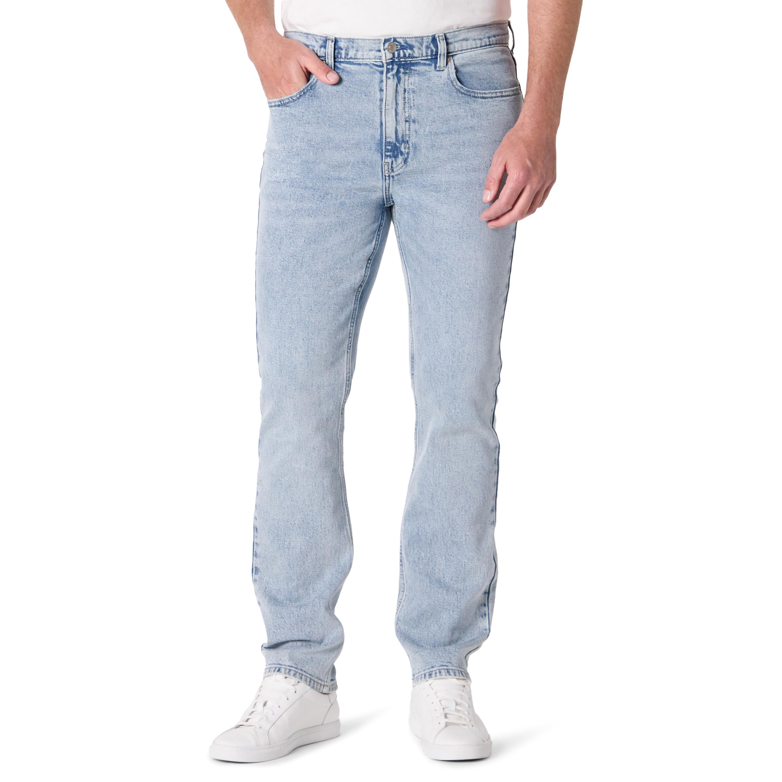 Amazon Essentials Men's Low-Stretch Slim Straight Jeans, Iced Light Wash, 34W / 28L