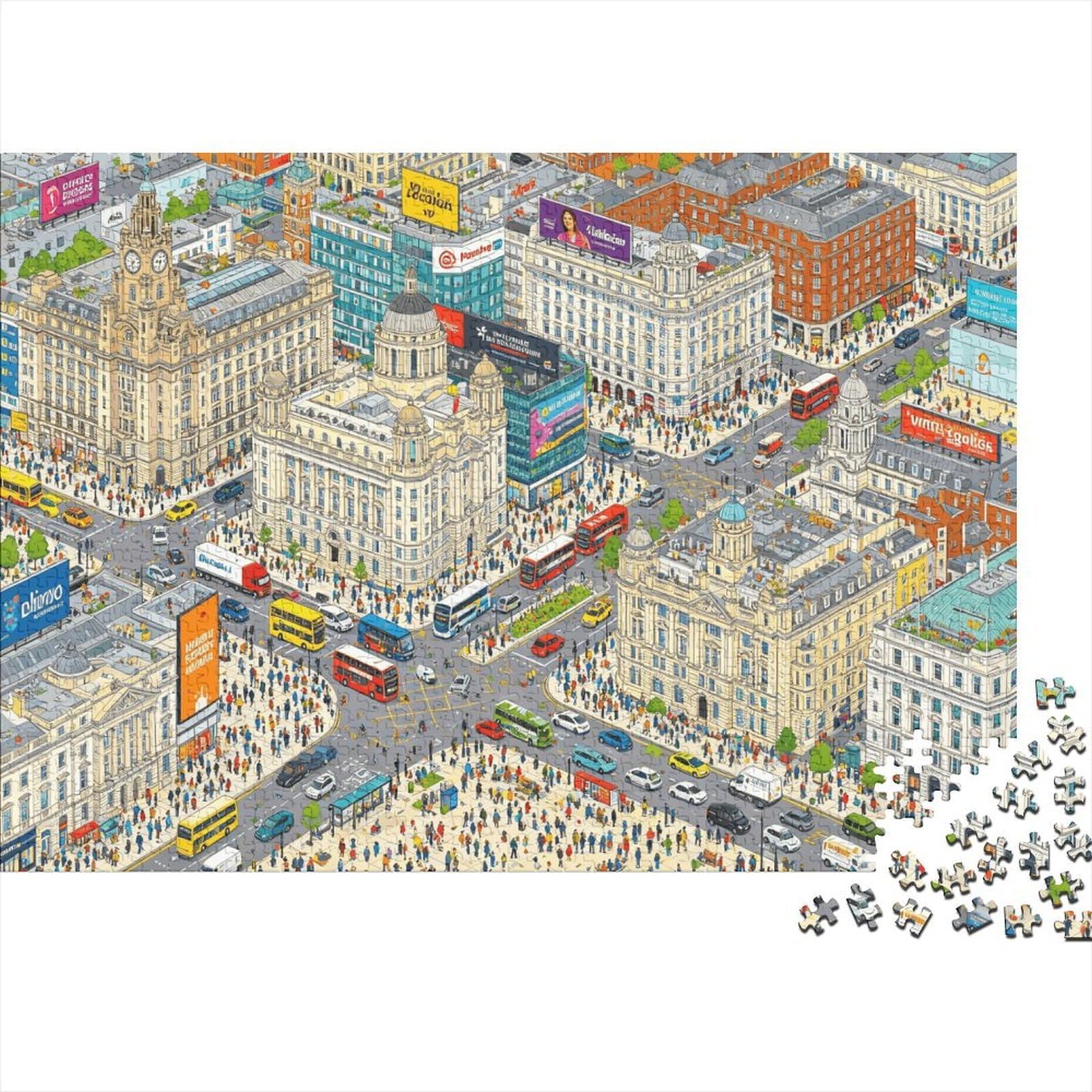 London Cityscape Jigsaw Puzzles 1000 Piece Recycled Maximalism Puzzle for Adults Puzzle Game Props Impossible Hard Difficult Challenging Fun Game 38x26cm/1000pcs
