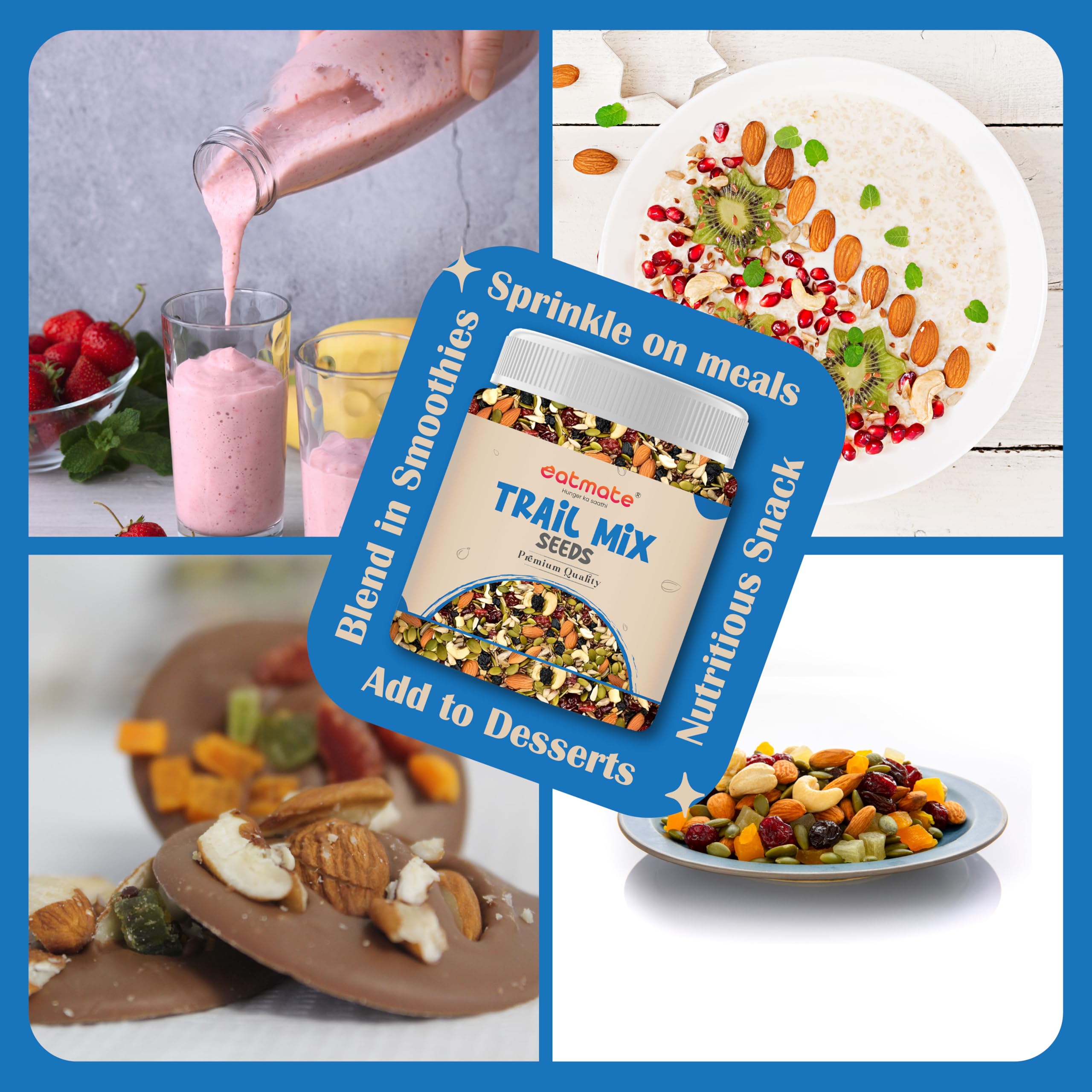 Eatmate Absolute Healthy Dry Fruits and seedMix, Premium Trail Mix 500g| Healthy MixedSeed with Dry Fruits, Almond, Cashew, Cranberry, Pumpkin, Sunflower, Black Raisins 4