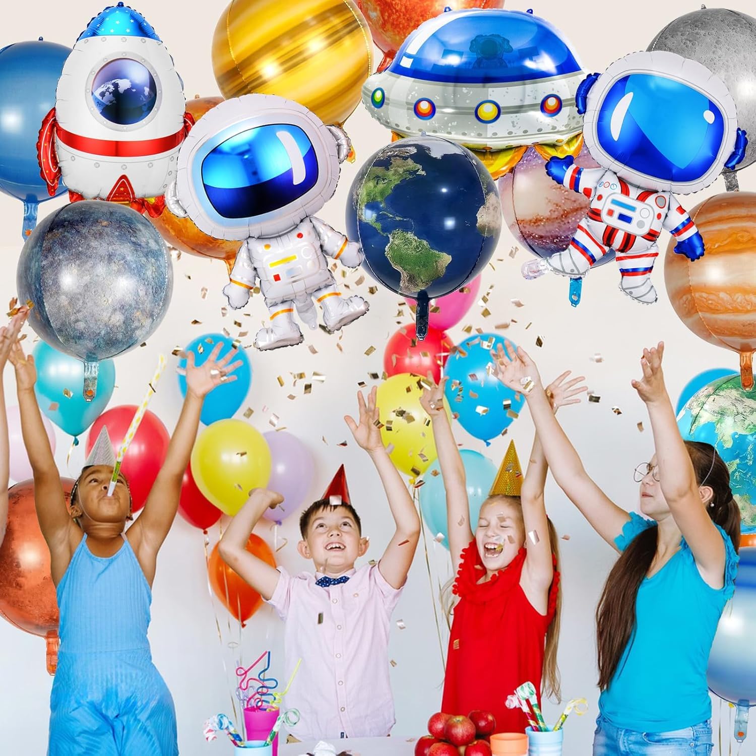 Set Di Palloncini Per Festa A Tema Spaziale - Astronauta, Razzo, Pianeti, Striscione Buon Compleanno, Decorazioni Per Bambini