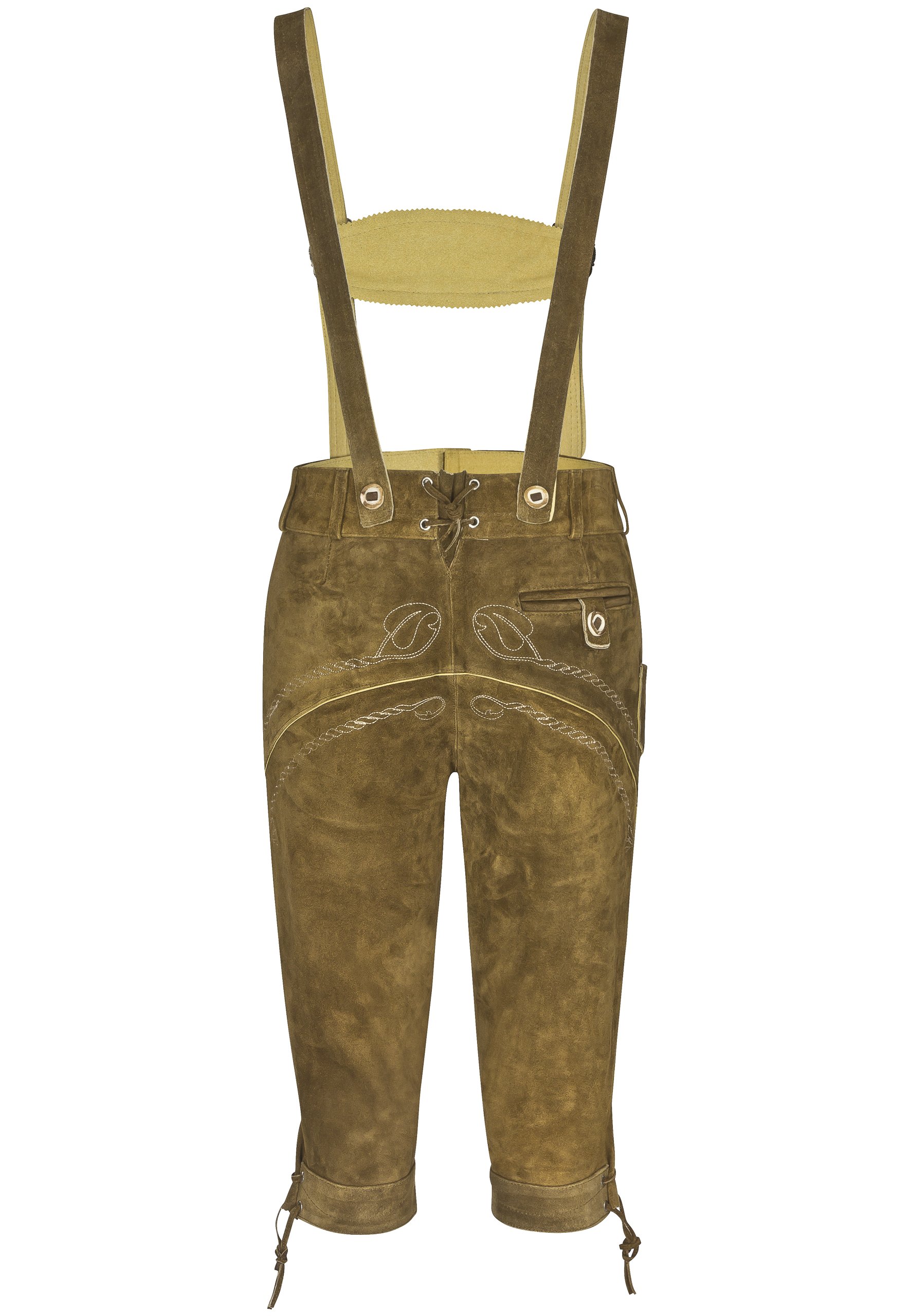 Schöneberger Trachten Collare al Ginocchio Lederhosen Uomo - Pantaloni in Pelle Trachten Hop e Marrone Malto - Hopfen & Malz