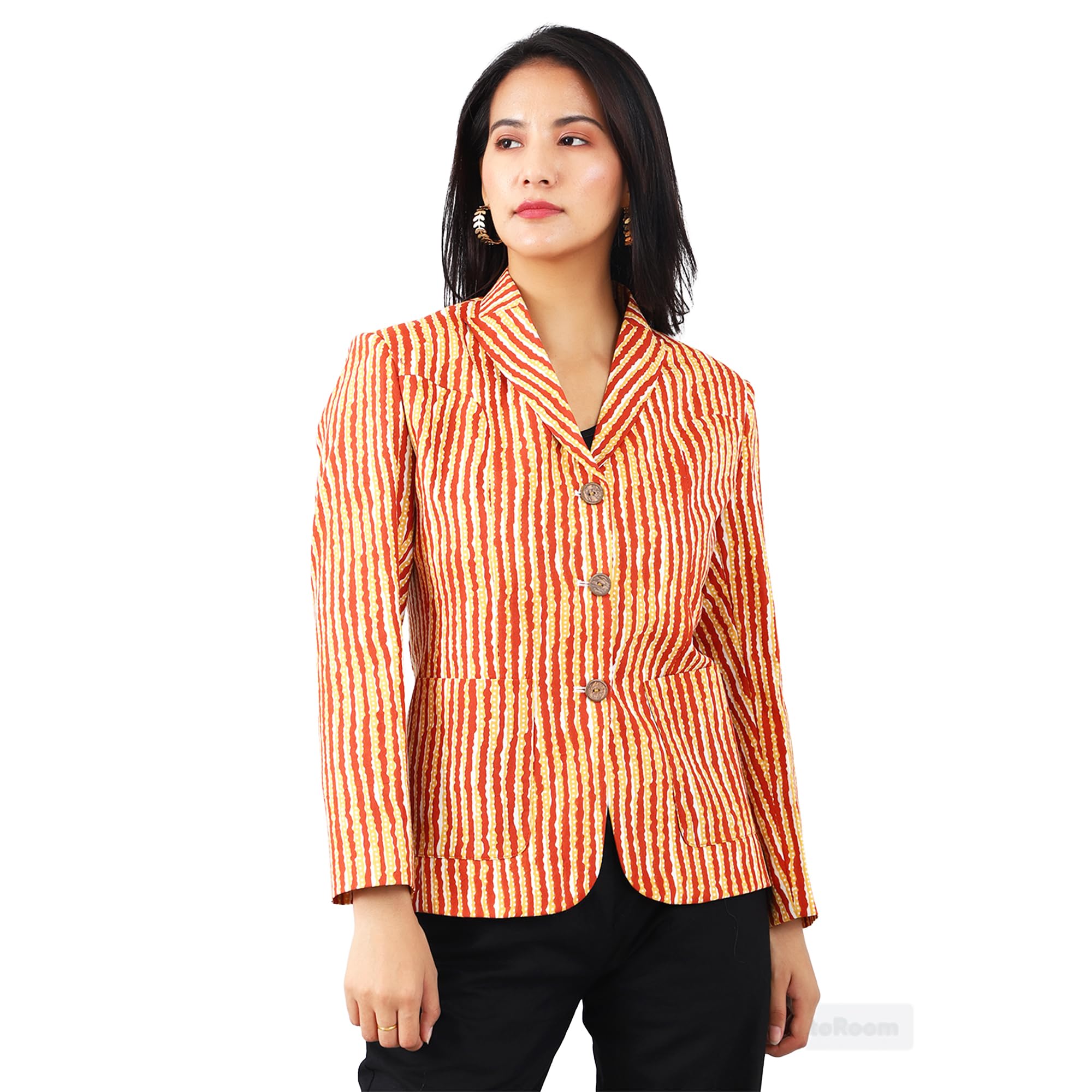 indophilia Women's Jaipur Cotton Red Blazer-picture-46