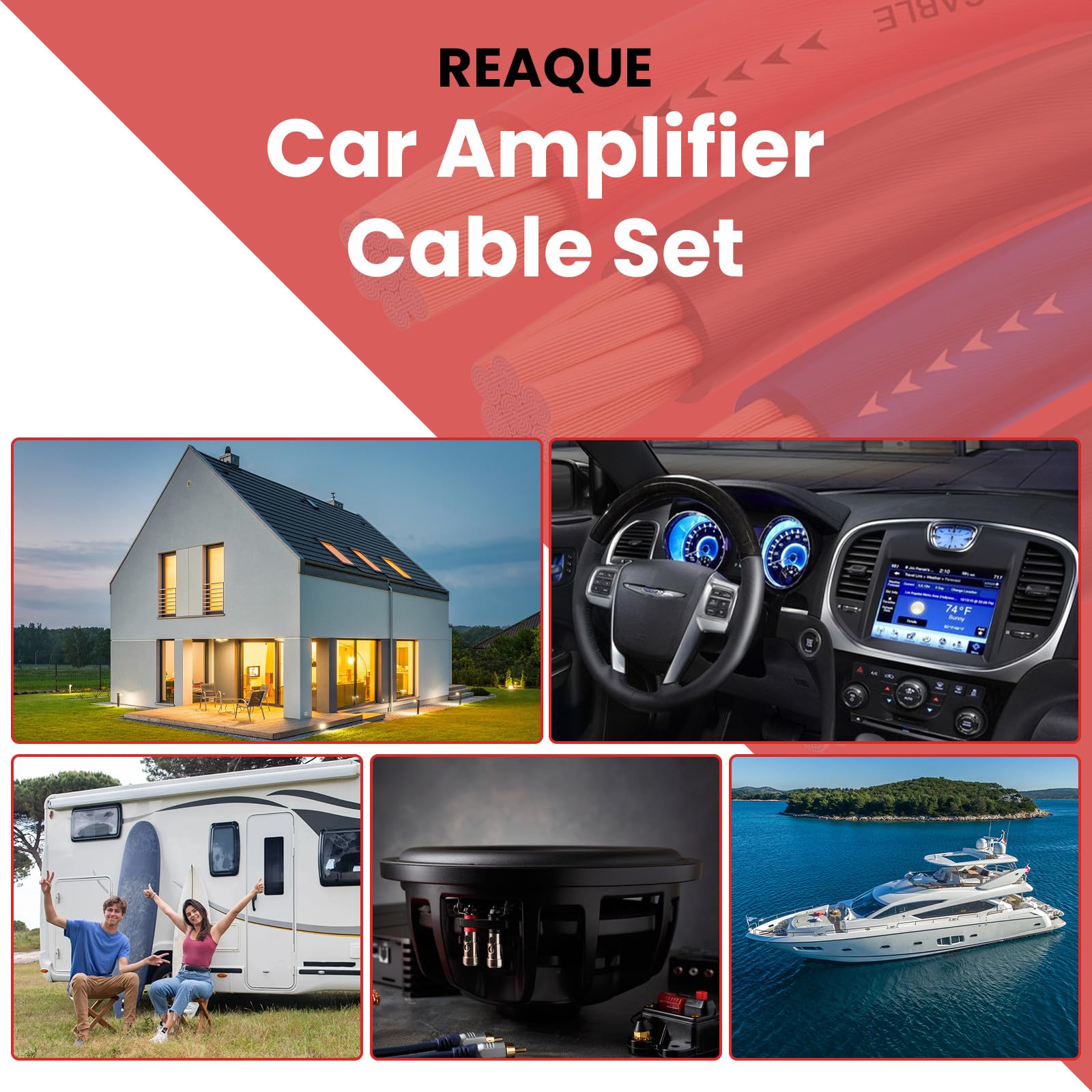 Verstärker Kabelsatz, Anschluss-Set Auto Verstärker Kabel Set, Subwoofer Kabel Set Endstufe Kabel, Car Audio Wire, (4-Gauge Leitung, 5 Meter)
