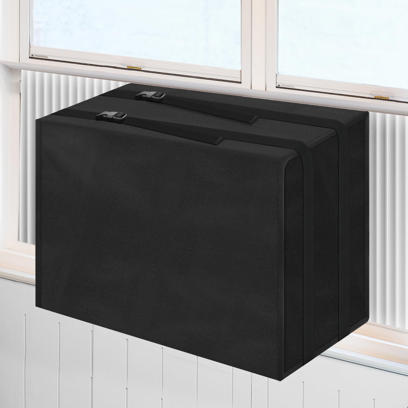 Window Air Conditioner Cover Outdoor, TRELC 600D Heavy Duty Waterproof Defender Winter AC Window Units Cover with Adjustable Straps, Bottom Covered (25" x 20" x 17.3")