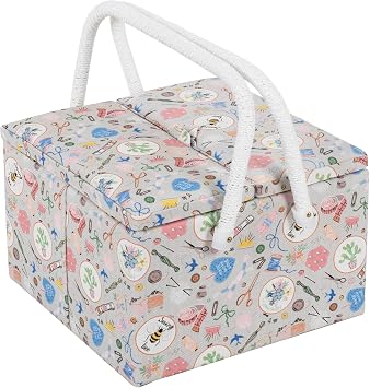 Hobby Gift Large Sewing Box Organiser Twin Lid with Handle - Cotton Basket Sewing Storage Box, Craft Storage Boxes with Compartments for Tools & Accessories - 25 x 25 x 17cm, Haby Notions
