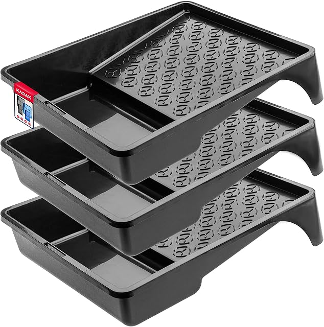 KADAX Painting Tray, 33 x 25.5 x 7 cm, Plastic Paint Tray, Rectangular Paint Tray with Small Handle, Painting Accessories, Disposable Paint Tray (3, Black)