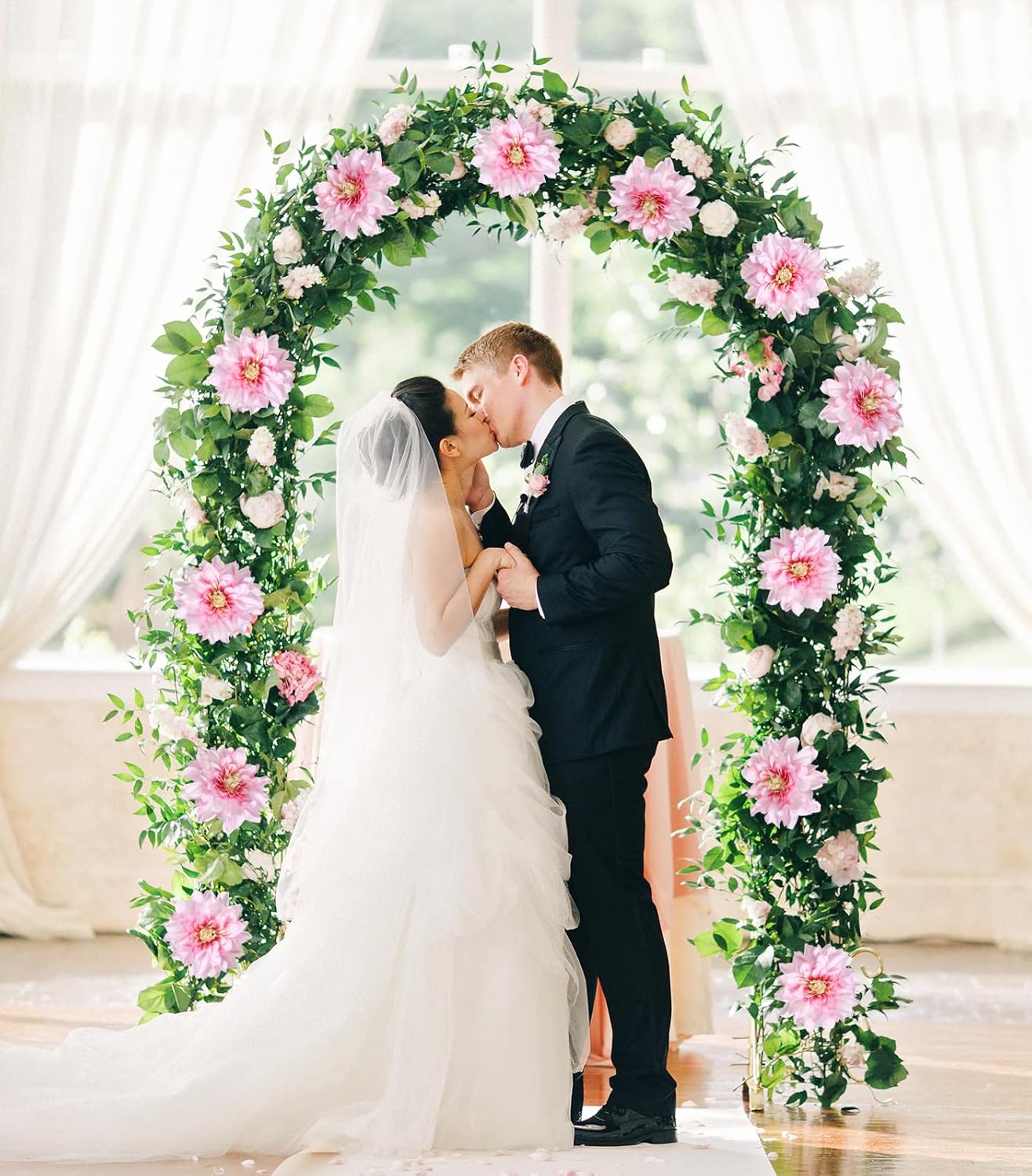 Artificial Dahlias,6PCS Fake Pink Flowers 23.62" Dahlia Artificial Flowers Silk Flowers for Wedding Party Home Decorations(Light Pink) - Image 4