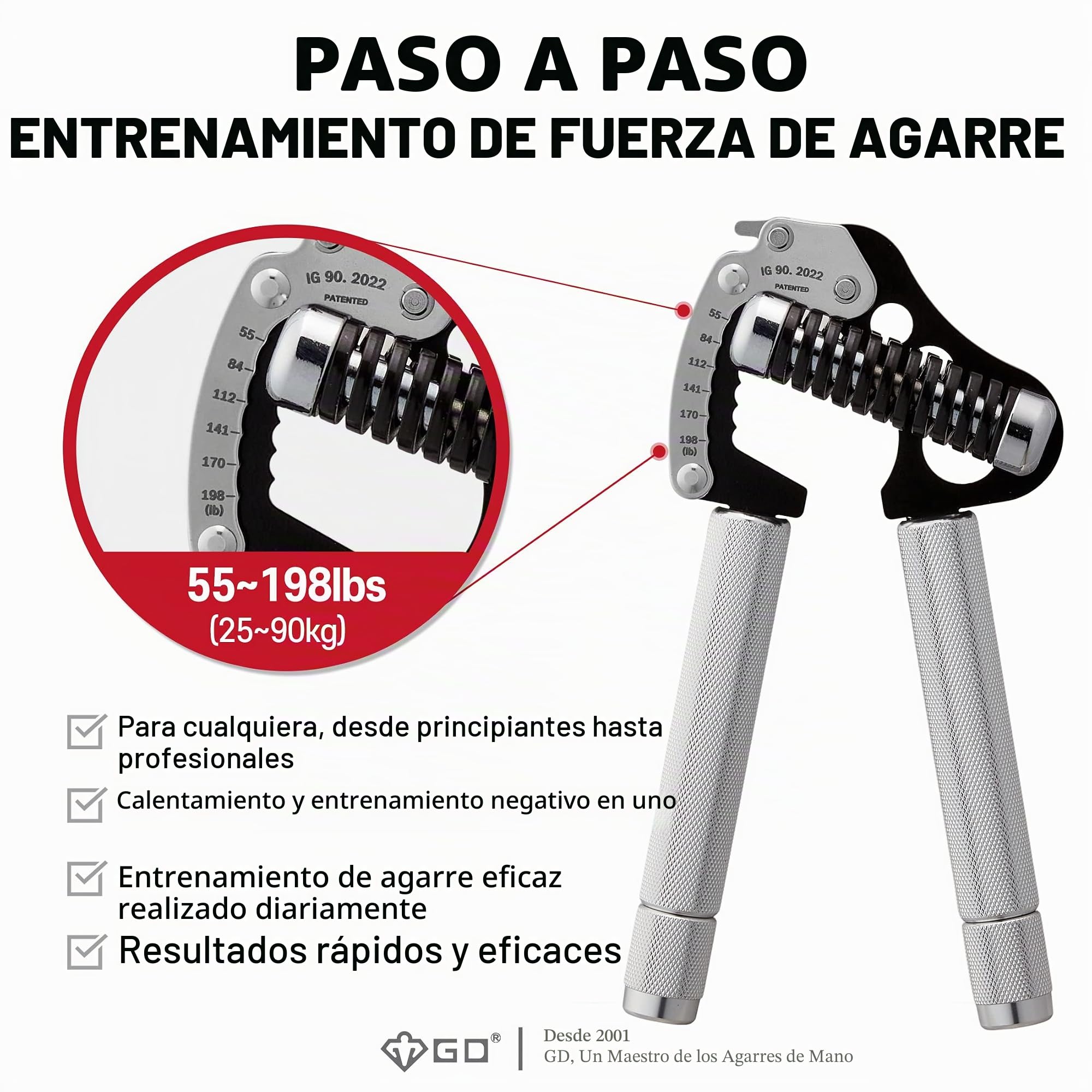 GD GRIP Pinza de mano ajustable, fortalecedor de mano