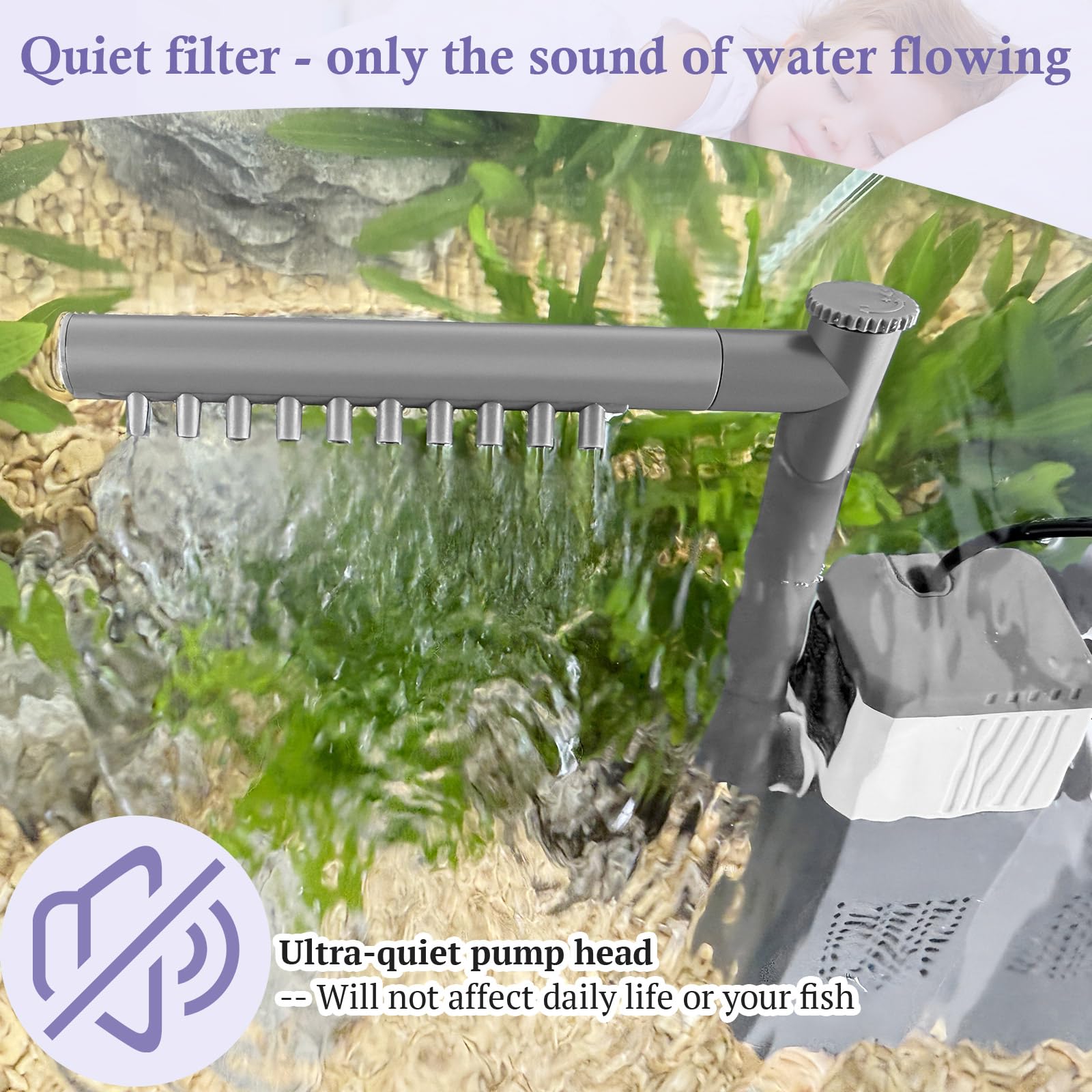 VILLNO 8W 400LPH Ultra Powerful Aquarium Filter for 30-90L Fish Tank - Image 3