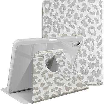 Rotating Case for iPad 11th Generation 2025A16/10th Generation 2022 iPad 11 Inch Case with Pencil Holder Leopard Print 360 Degree Stand with Scratch-Resistant Grey Aesthetic Protective Case