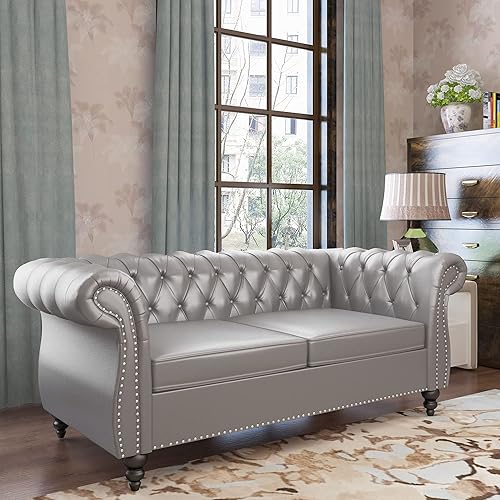 Miniatura 35 de QHITTY Sofá Grande de Acento, Sofá Chesterfield de 3 Plazas, Sofá Moderno de Terciopelo Tapizado con Respaldo Acolchado para Muebles de Sala de