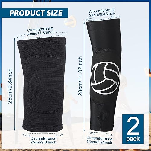 Miniatura 2 de Hungdao Juego de 2 rodilleras de voleibol y manga para brazos, accesorios de voleibol, funda para antebrazo, codo, muñequera con almohadilla de