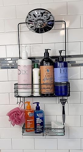 Miniatura 8 de Organizador de ducha colgante extra largo y ancho sobre el cabezal de ducha, organizador de ducha de acero inoxidable, ganchos de estante de