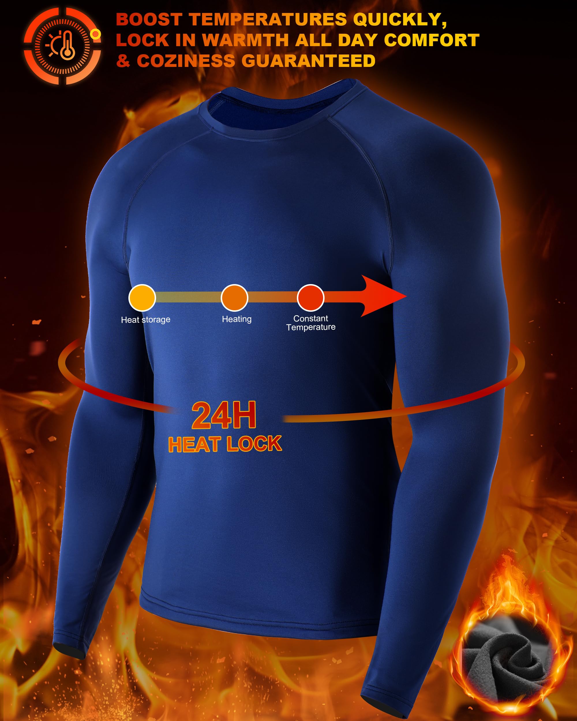 Camicie termiche a compressione da uomo, a maniche lunghe, foderate in pile, strato base atletico per correre con clima freddo