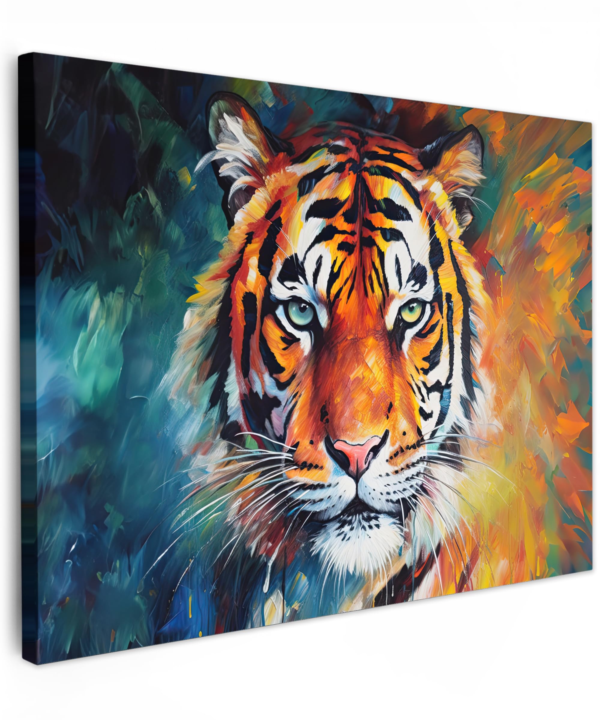 MuchoWow© Canvas Wall Art Work 31"x24" / 80x60 cm Room Decor Painting Wallfillers Picture Decoration Prints Tiger - Animals - Oil painting - Art — image 1