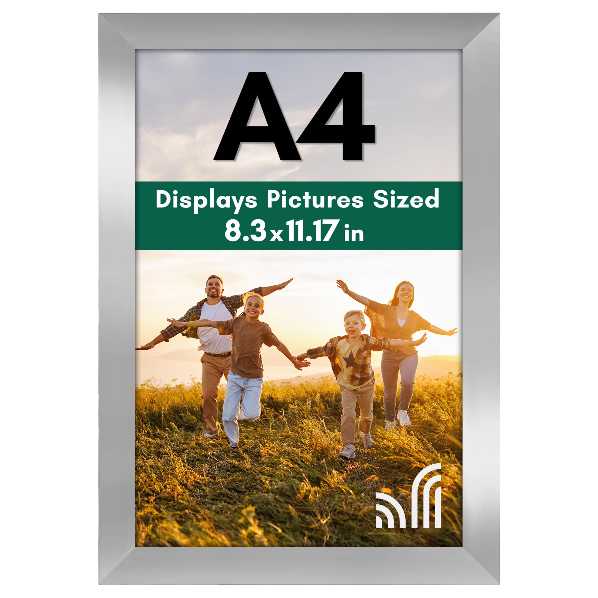 Americanflat A4 Picture Frame in Silver - Engineered Wood with Shatter Resistant Glass - Horizontal and Vertical Formats for Wall and Tabletop