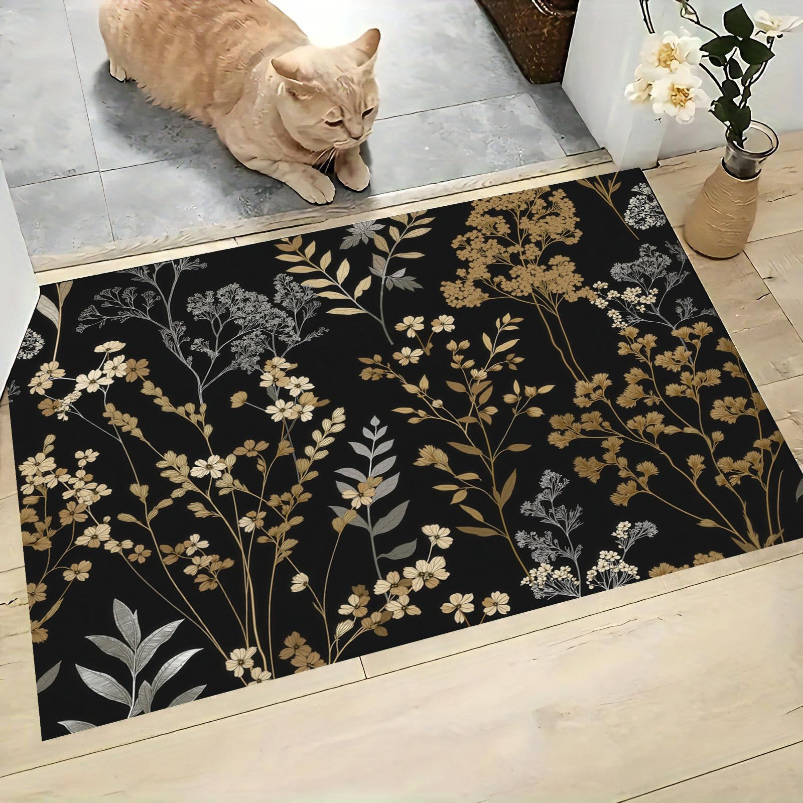 Paillasson d'entrée rétro plantes 90x150 cm lavable