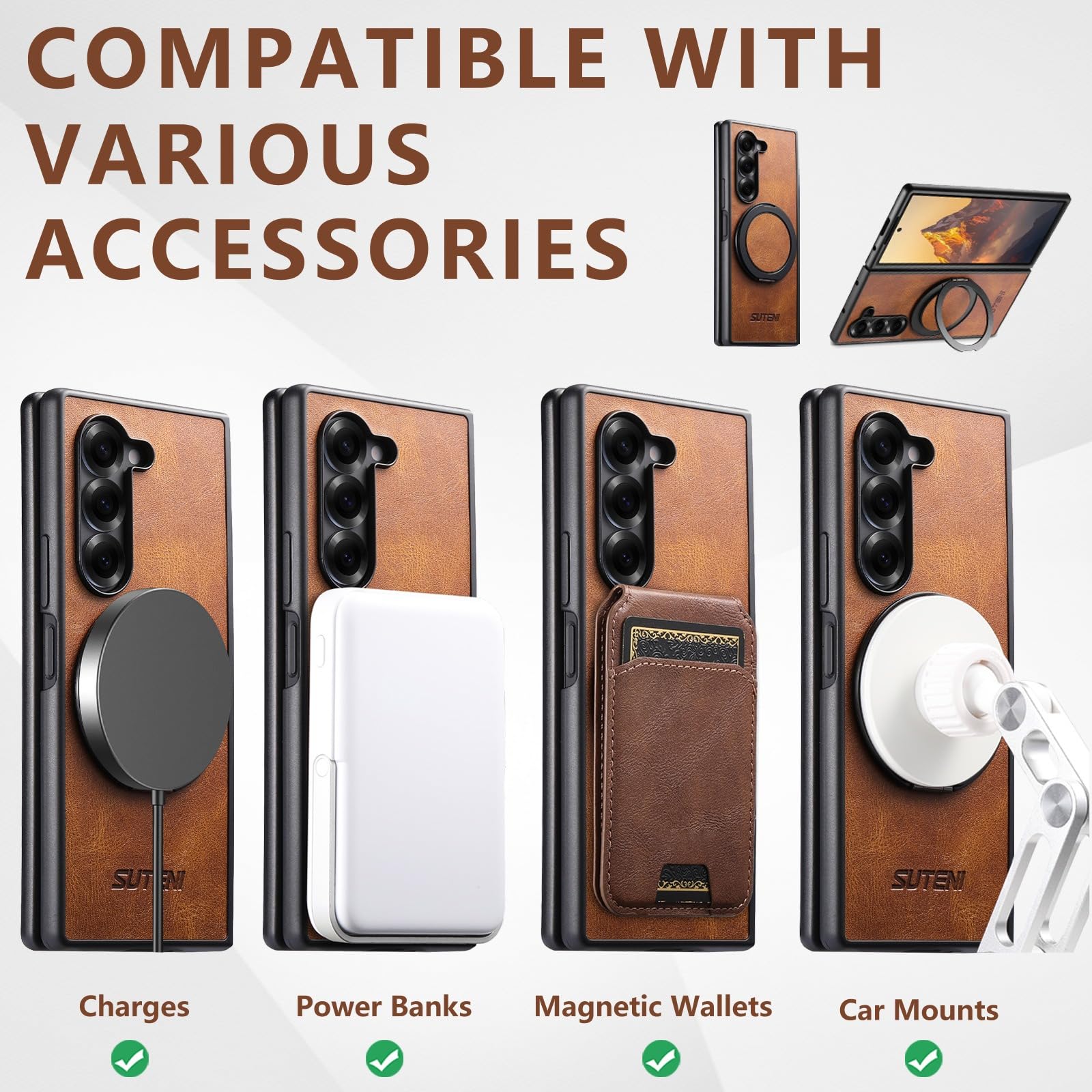 Funda para Galaxy Z Fold 8 Ultra con Anillo Giratorio de 360°, Marrón