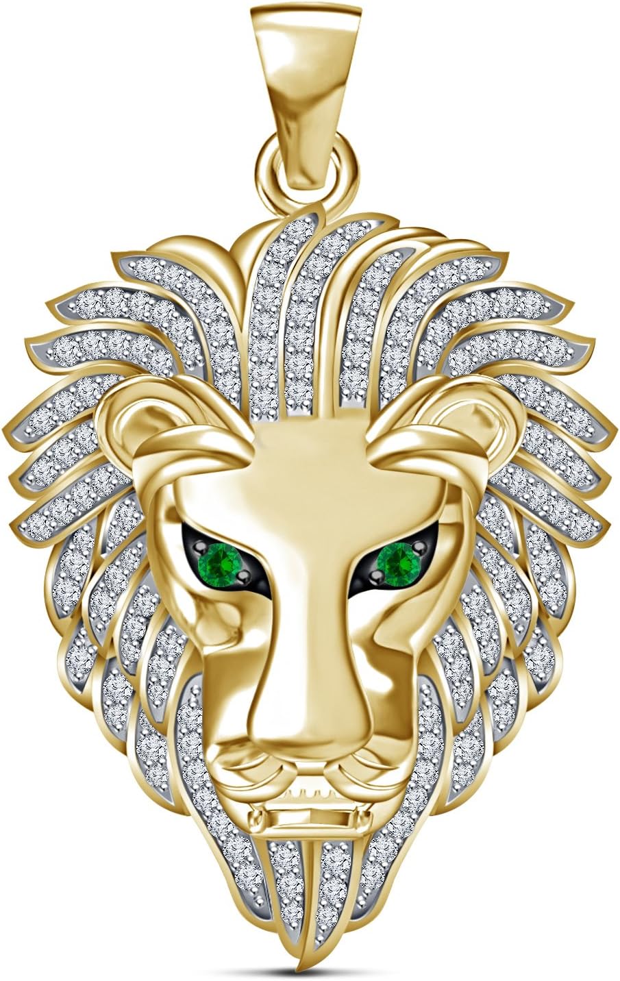 Men's Solid 14K Gold Plated 925 Sterling Silver King Lion Head Pendant