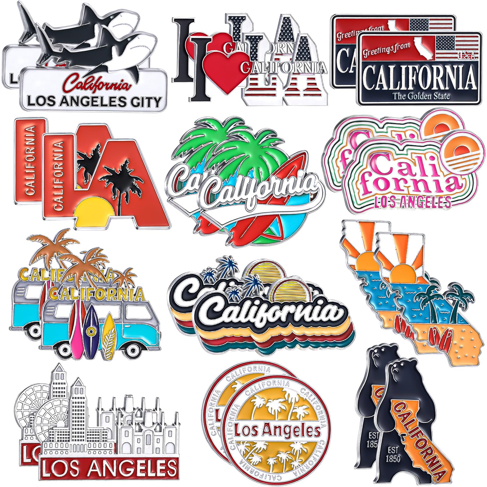 Konohan 24 Pcs California Magnets for Refrigerator Metal Fridge Magnet Magnetic California Souvenirs Gifts USA State Magnetic Los Angeles City