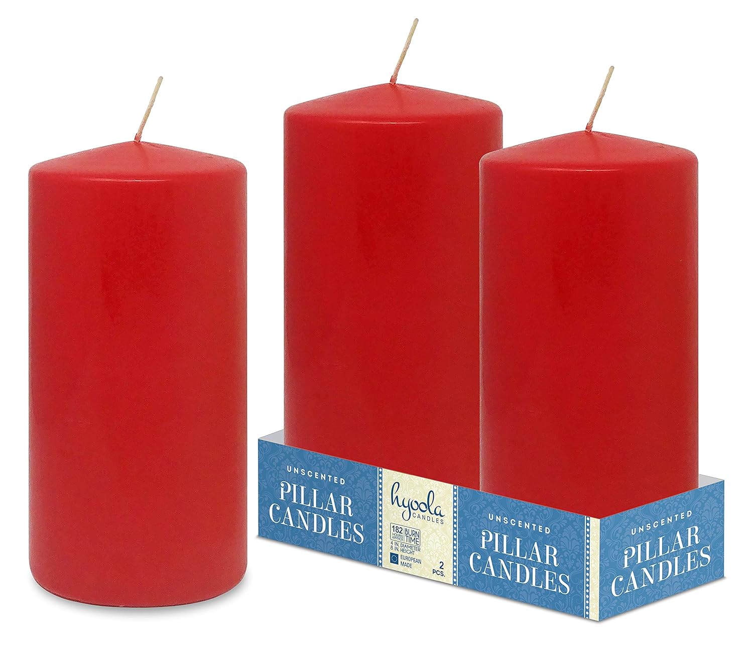 Hyoola Red Pillar Candles 4x8 Inch Unscented Pillar Candles 2Pack