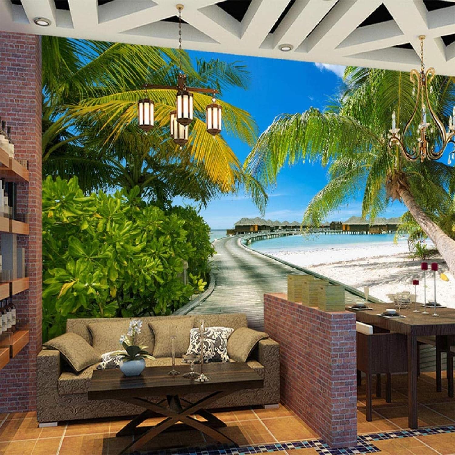 Papier peint photo 3D d'arbres de plage pour créer une ambiance évasion
