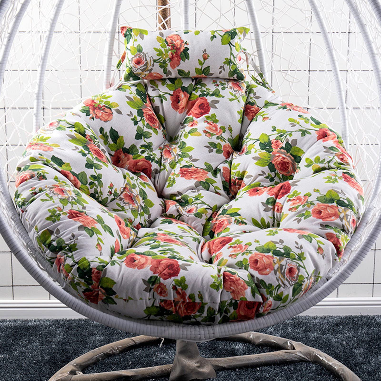UGZXCVBN Egg Chair Cushion, Egg Chair Hanging Swing Cushion With Pillow Washable Floral Multicolor 105/120 cm(Q,105cm)