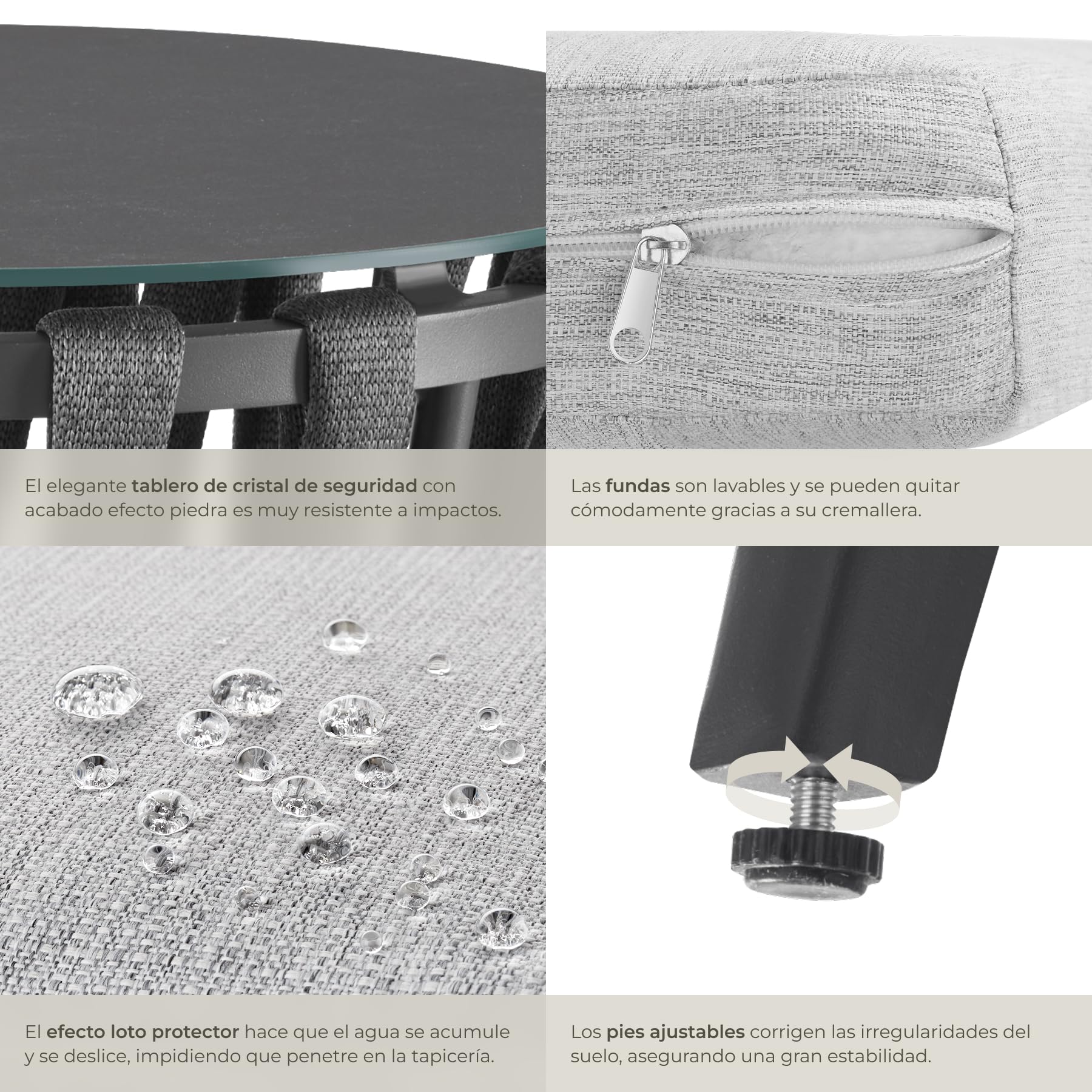tectake® Conjunto Jardin Exterior con Mesa Terraza Exterior y Silla Ratan de Aluminio, Muebles de Terraza Resistentes, Muebles de Jardin - 2 Sillas y 1 Mesa