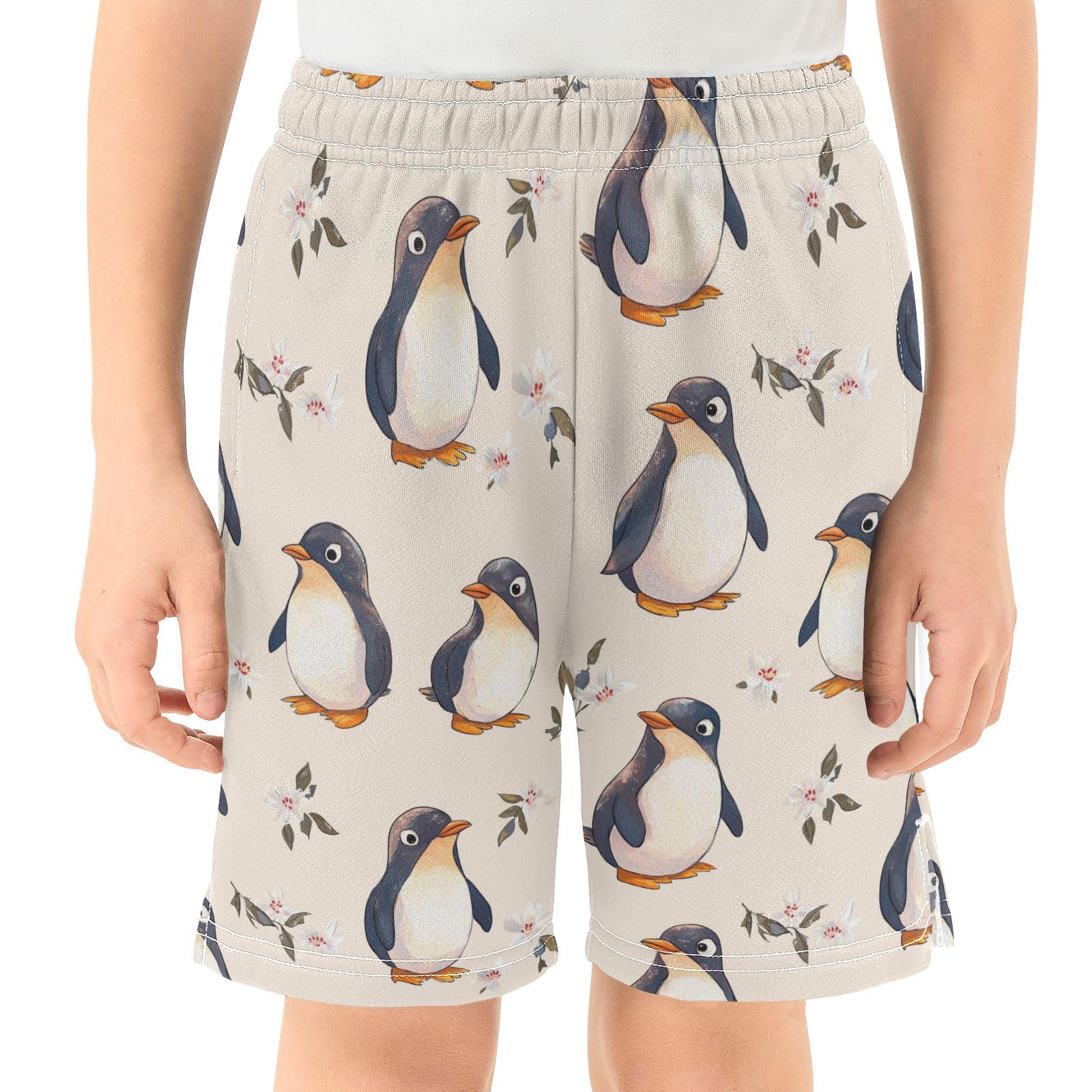 Caihoyu Boys Short with Pockets Running Short Pants XL Sweet Penguin