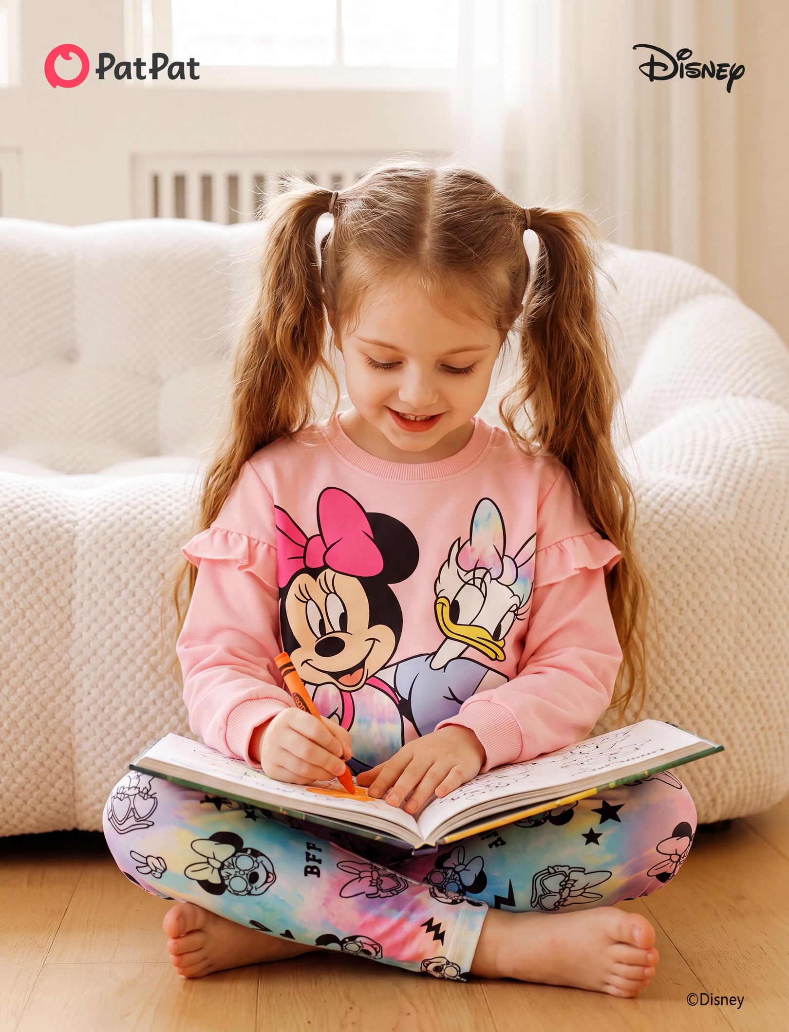 Disney Frozen Minnie Mouse Stitch Princess Herbst Kleinkind Mädchen Outfit 2-teiliges Mädchen Kleidung Langarm Sweatshirt und Leggings | Offizielles Lizenzprodukt, kräftiger Charakterdruck, Rüschen-Schulter, bequeme Passform, weiches Gefühl, leicht